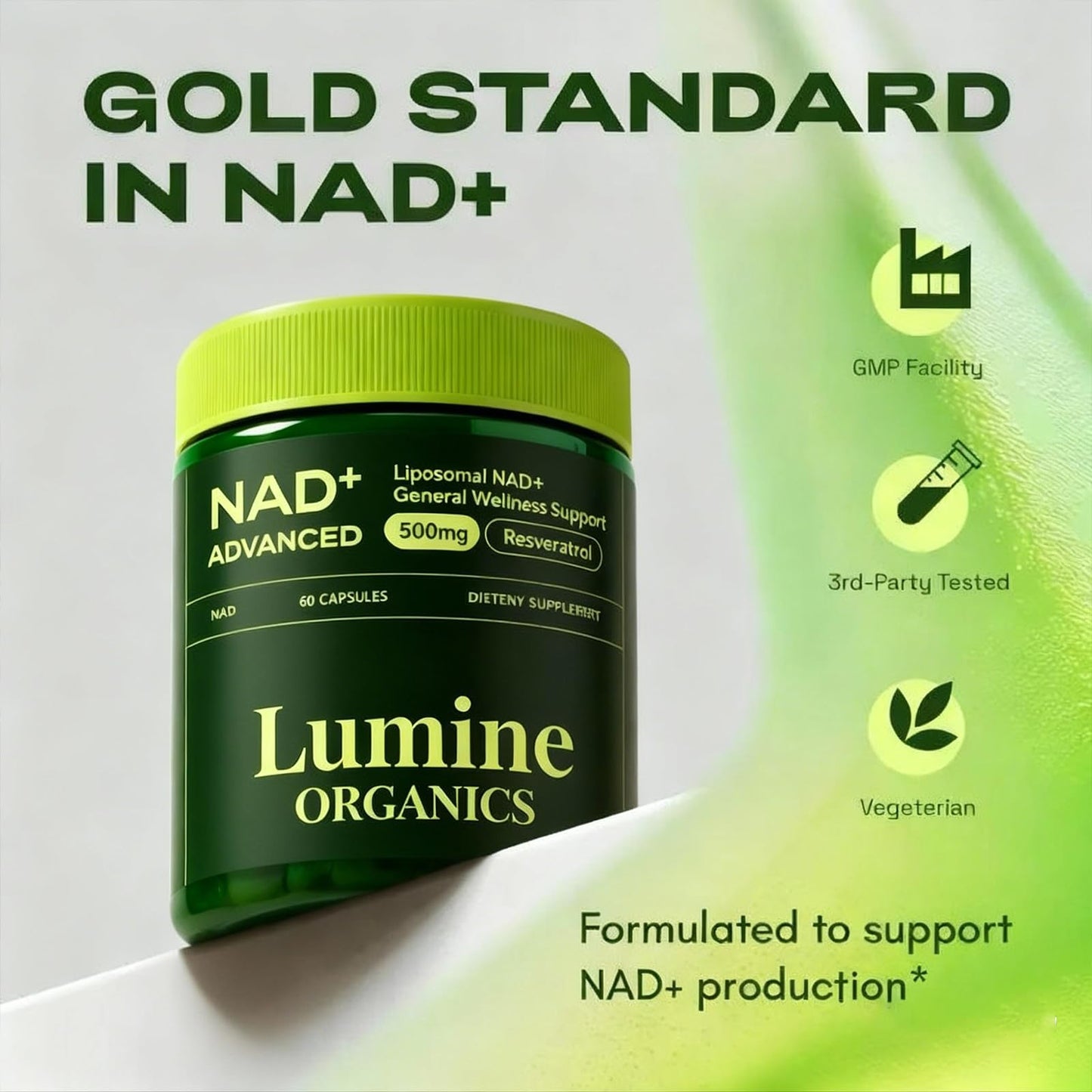 Lumine Organics NAD+ Supplement for Energy Metabolism Support Capsules, 1 Capsule