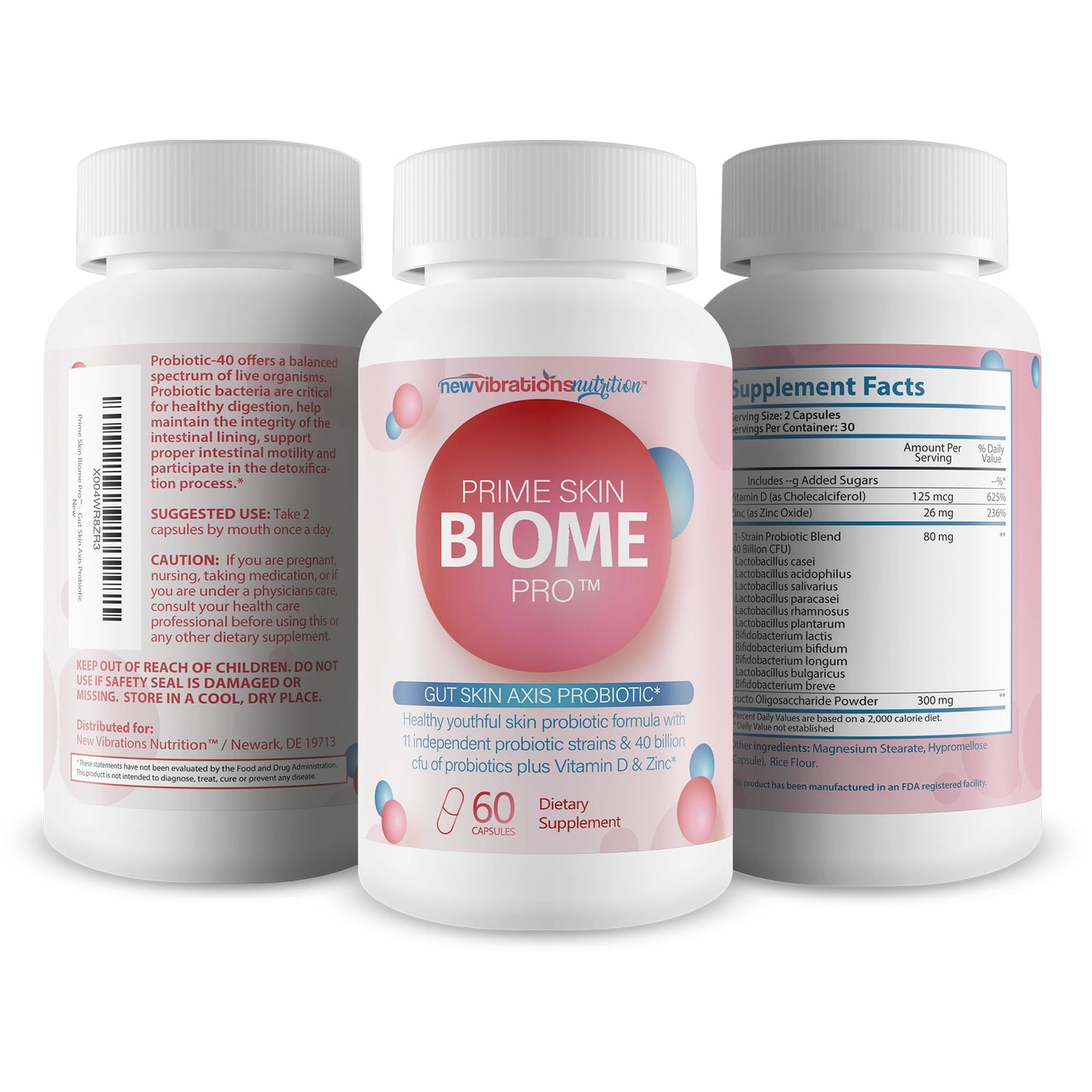 New Vibrations Nutrition Prime Skin Biome Pro Capsule 60 Count