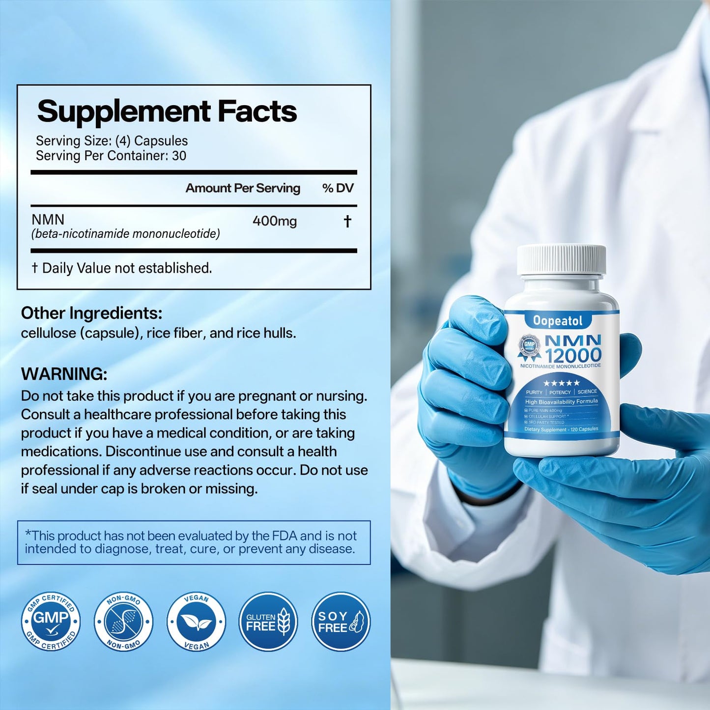 Oopeatol NMN 400mg Capsules, 120 Count