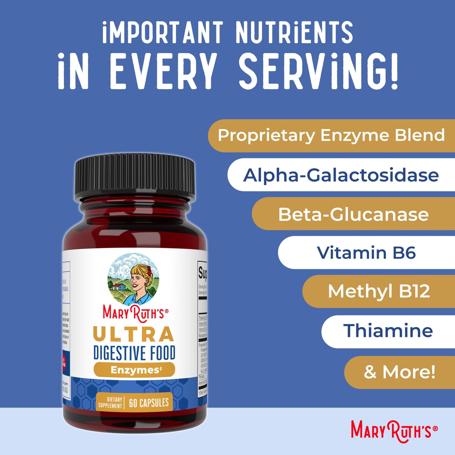 MaryRuth Organics Ultra Digestive Enzymes Capsules | Up to 2 Month Supply | Supplement for Gut Health Support | Digestion & Immune Support with Amylase | Lipase & Lactase | Vegan | 60 Count