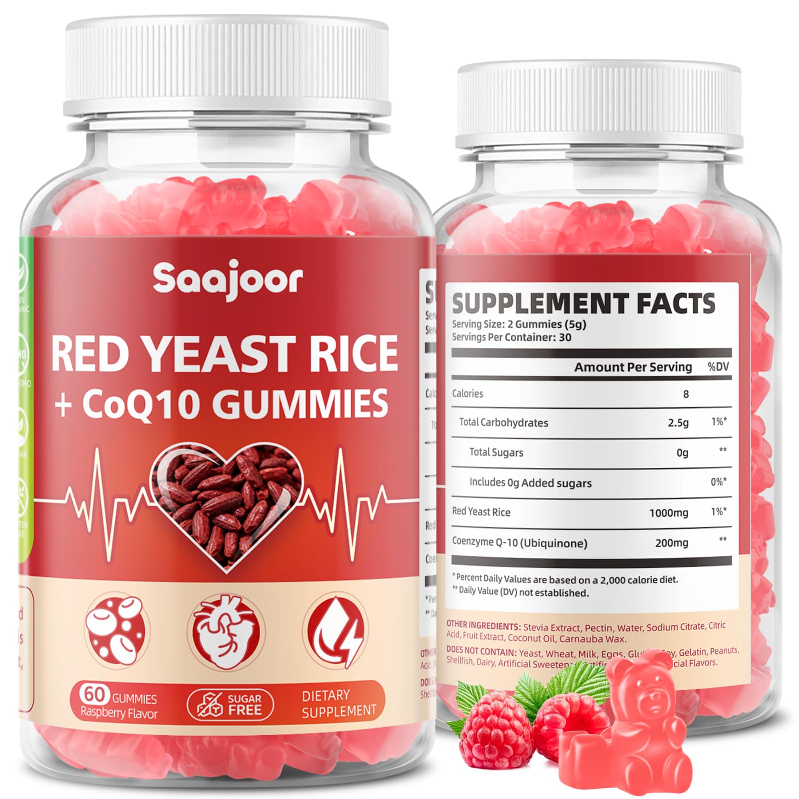 Saajoor Red Yeast Rice with CoQ10 Gummies, 60 Gummies
