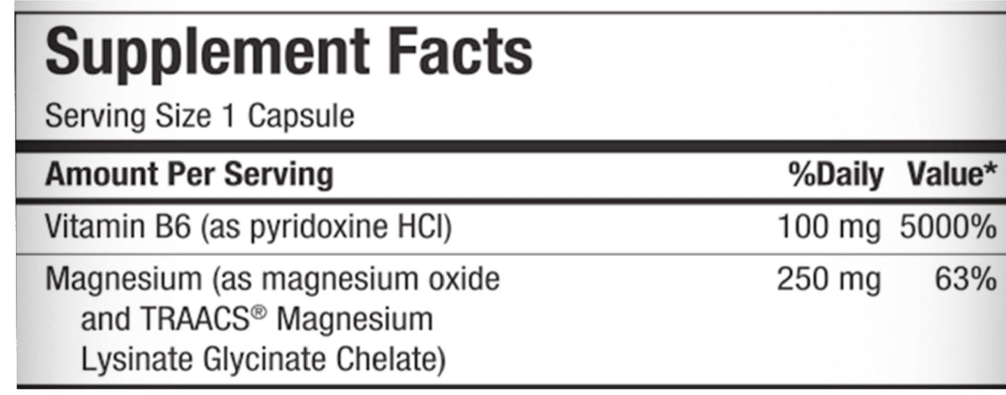 Maxi Health Magnesium B6 Mag 6 Magnesium Glycinate with Vitamin B6, Capsules, 60 Count
