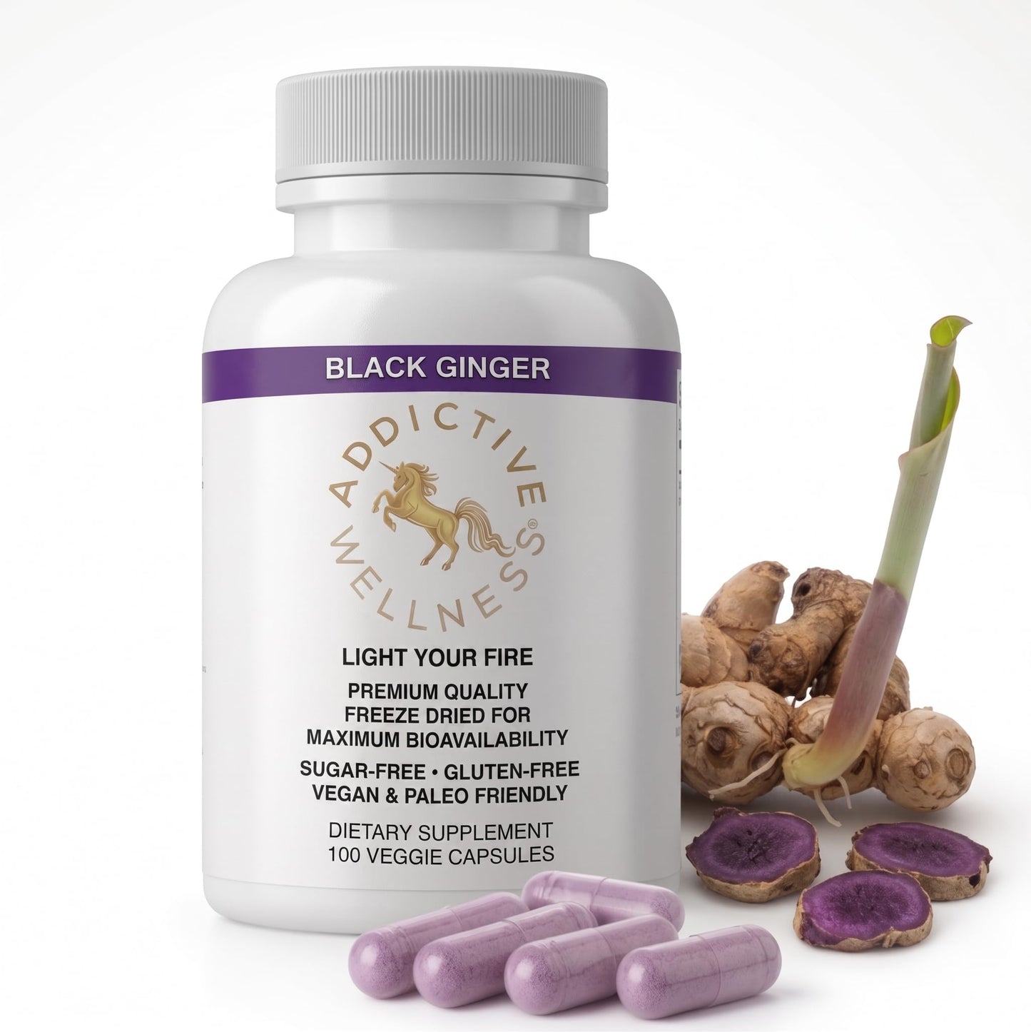 Addictive Wellness Black Ginger for Men, Energy & Stamina, 100 Capsules