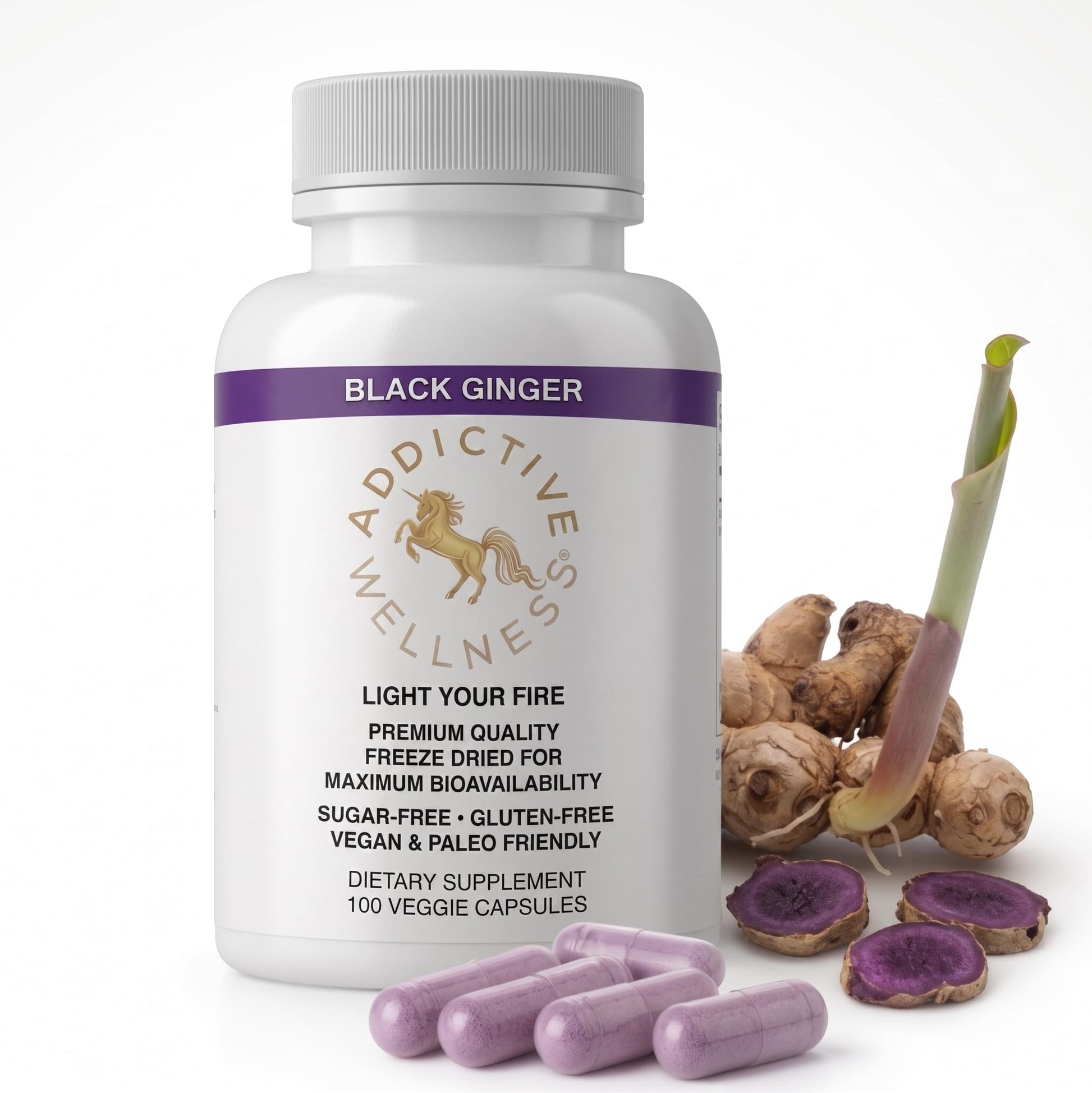 Addictive Wellness Black Ginger for Men, Energy & Stamina, 100 Capsules