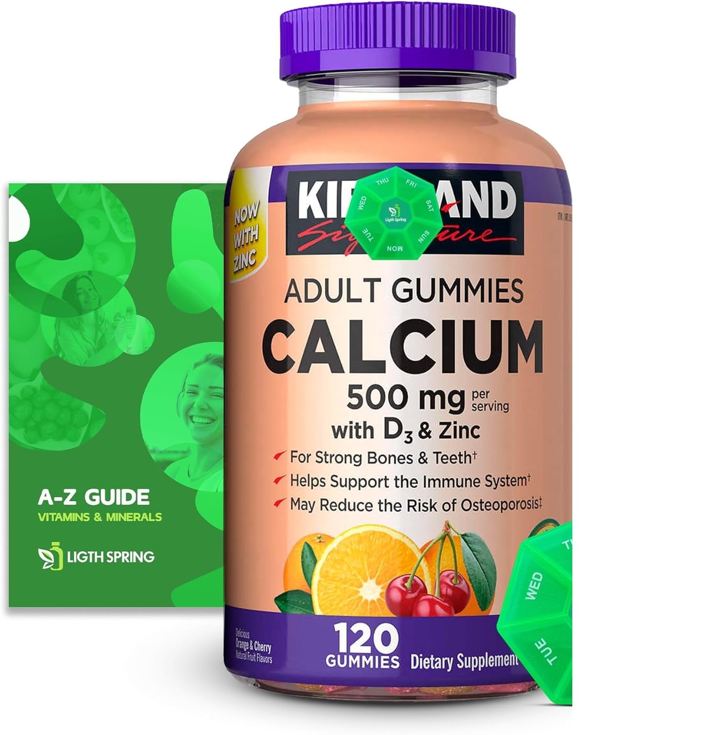 LightSpring Calcium Gummies 500 mg with D3 & Zinc, 120 Gummies