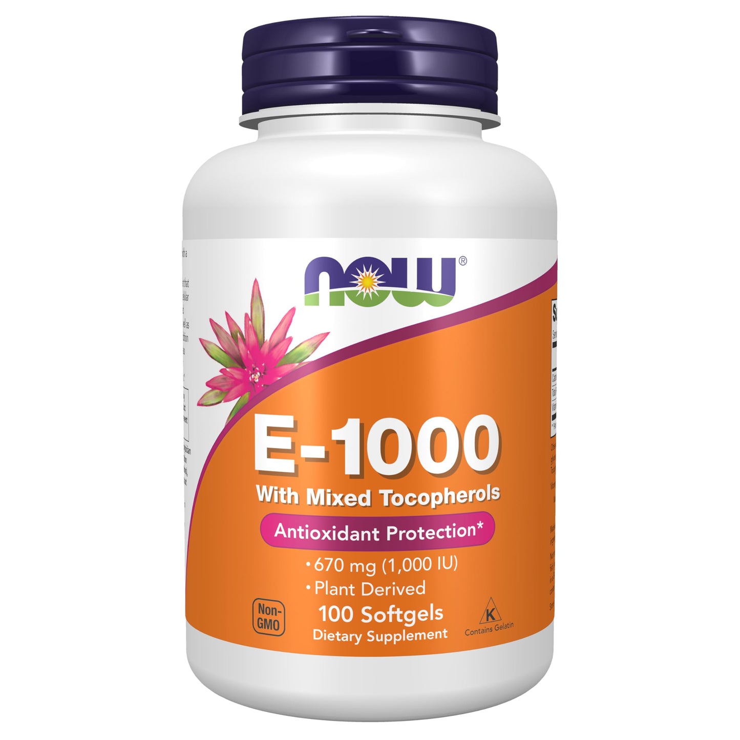 NOW Foods Vitamin E-1,000 IU Mixed Tocopherols, Antioxidant Protection Softgels, 100 Count