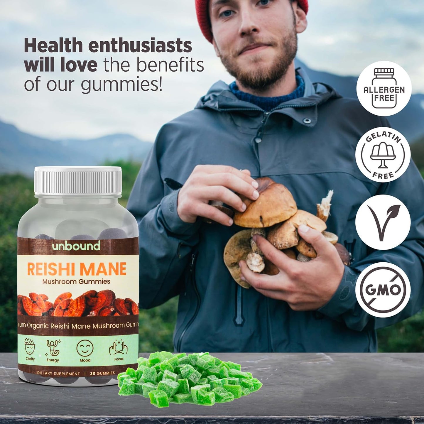 Unbound Mushroom Gummies Reishi Mushroom 60 Gummies