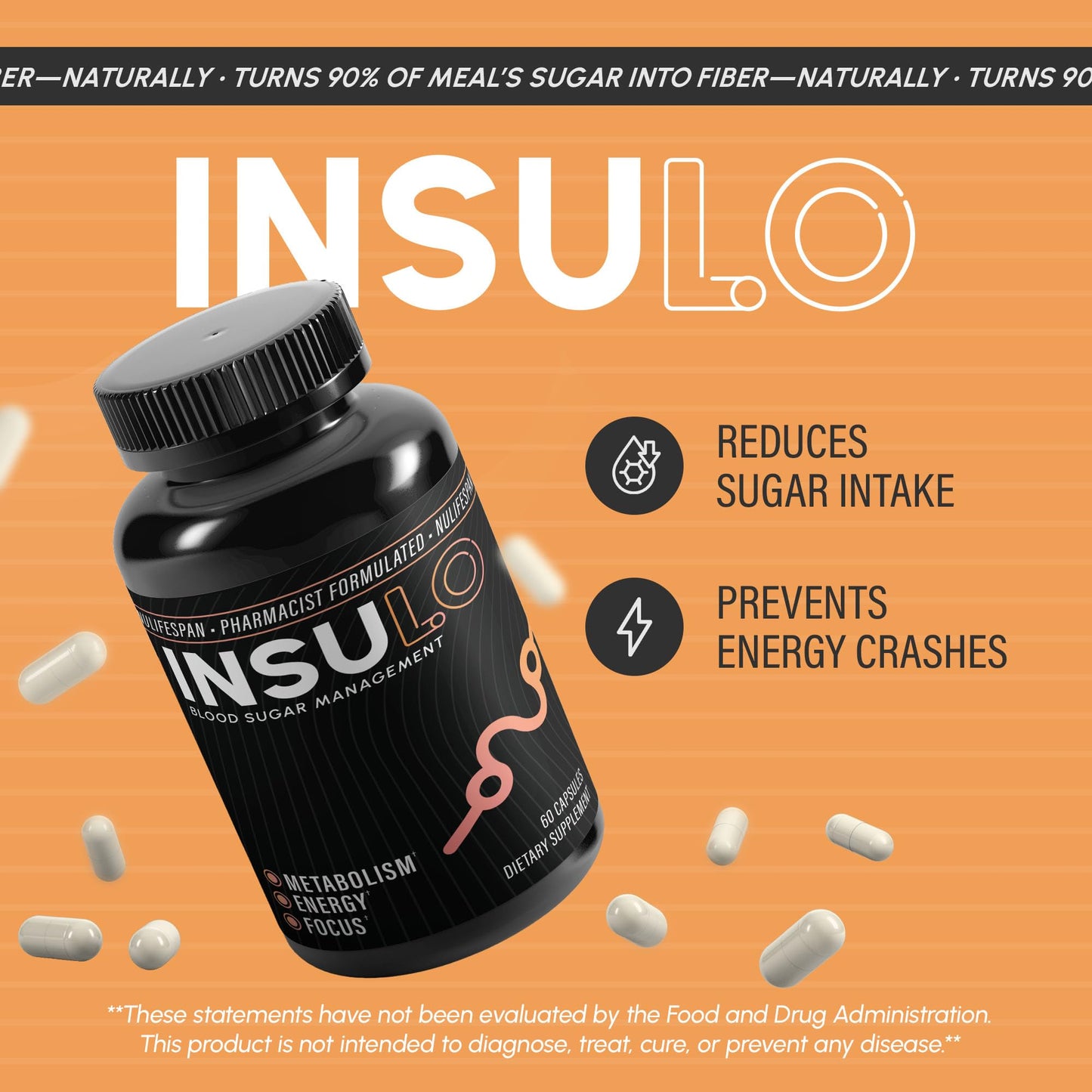 Nulifespan InSuLo Metabolism, Energy and Focus Supplement for Adults, Capsules, 60 Count