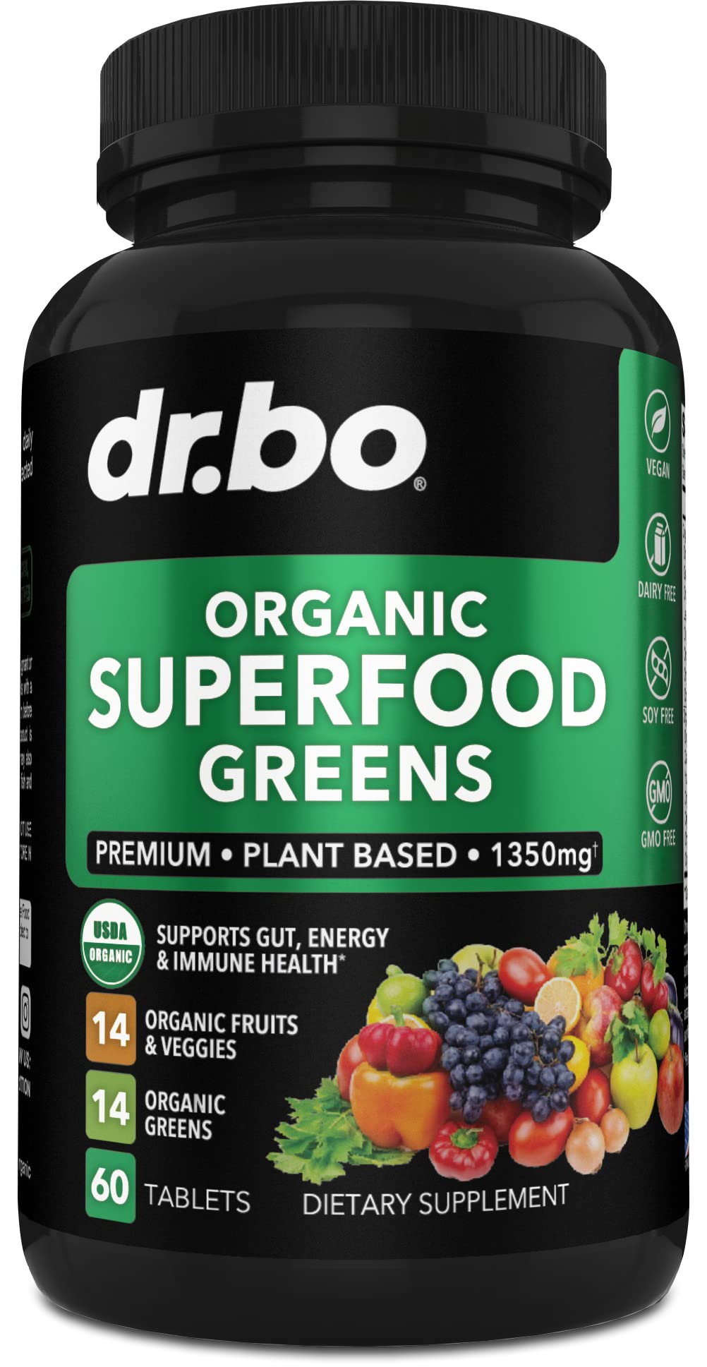DR. BO Organic Superfood Greens & Fruit Supplements 60 Tablets