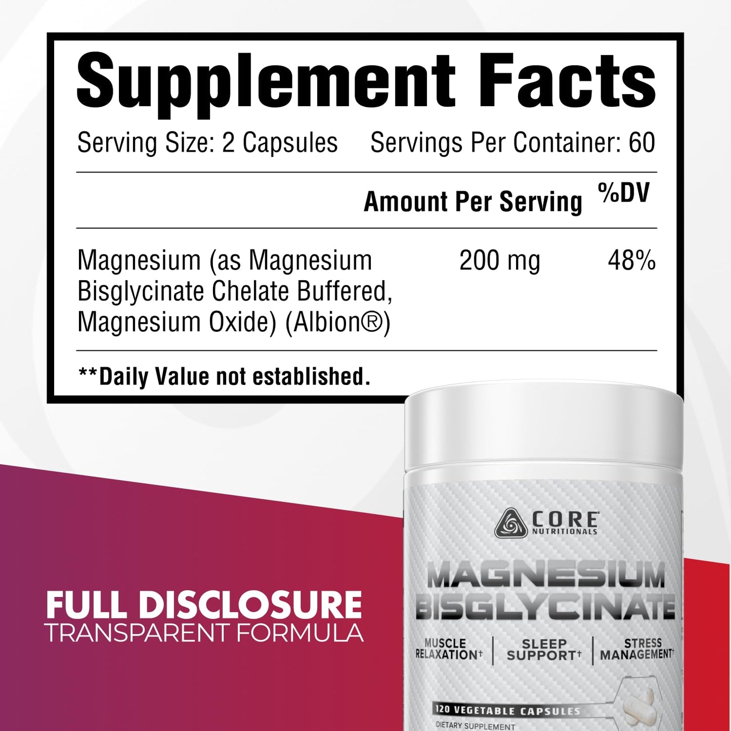 Core Nutritionals Magnesium Bisglycinate Capsules 120 Count