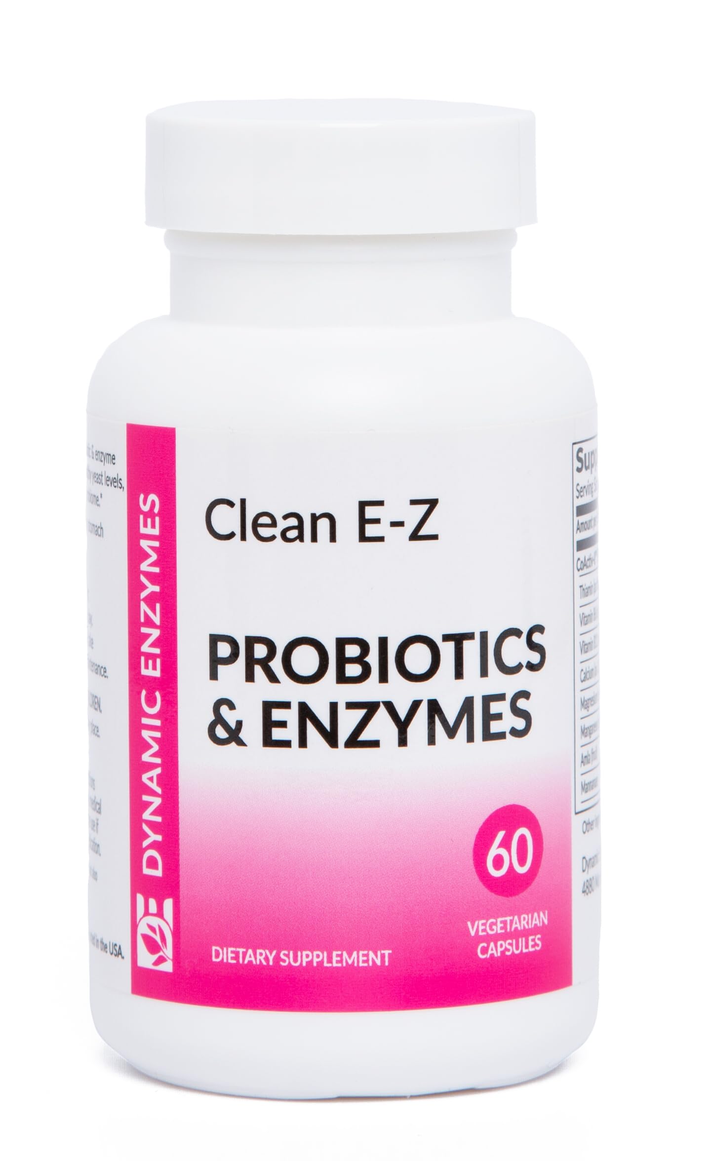 Dynamic Enzymes Clean E-Z Enzymes + Probiotics – Chitosanase Enzyme Blend with Shelf-Stable Probiotics – Supports Gut & Microbiome Balance – Empty Stomach Cleanse Support, 60 Capsules