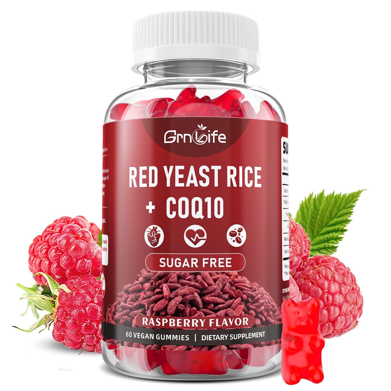 GrnLife Red Yeast Rice with CoQ10 Gummies, Red Yeast Rice Supplement, 60 Count