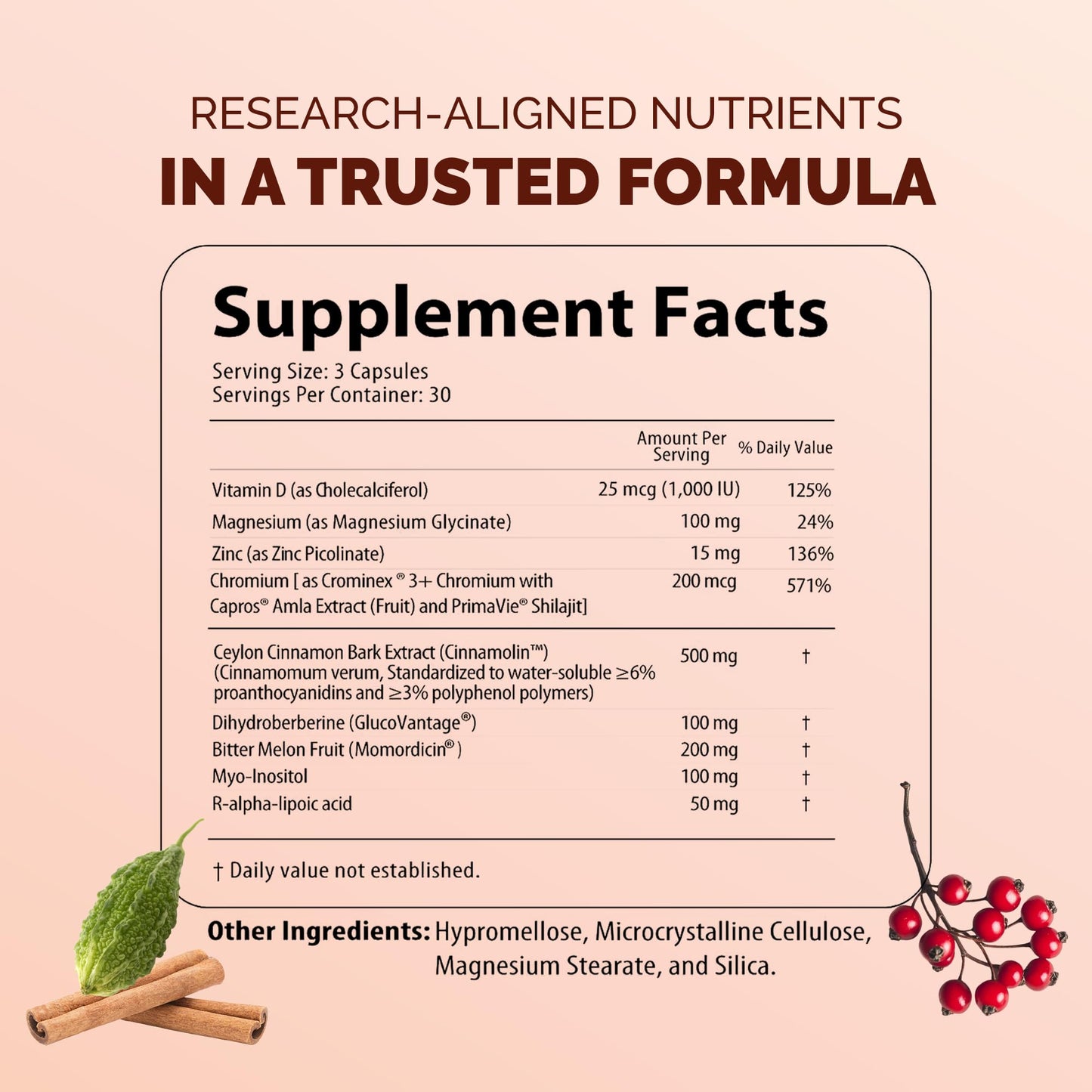 Nutritunes Ceylon Cinnamon & Berberine (Dihydroberberine) Supplement for Blood Sugar Support with Added Blood Sugar Complex Myo-Inositol Bitter Melon R-ALA VIT. D Chromium Magnesium & Zn 90 Capsules