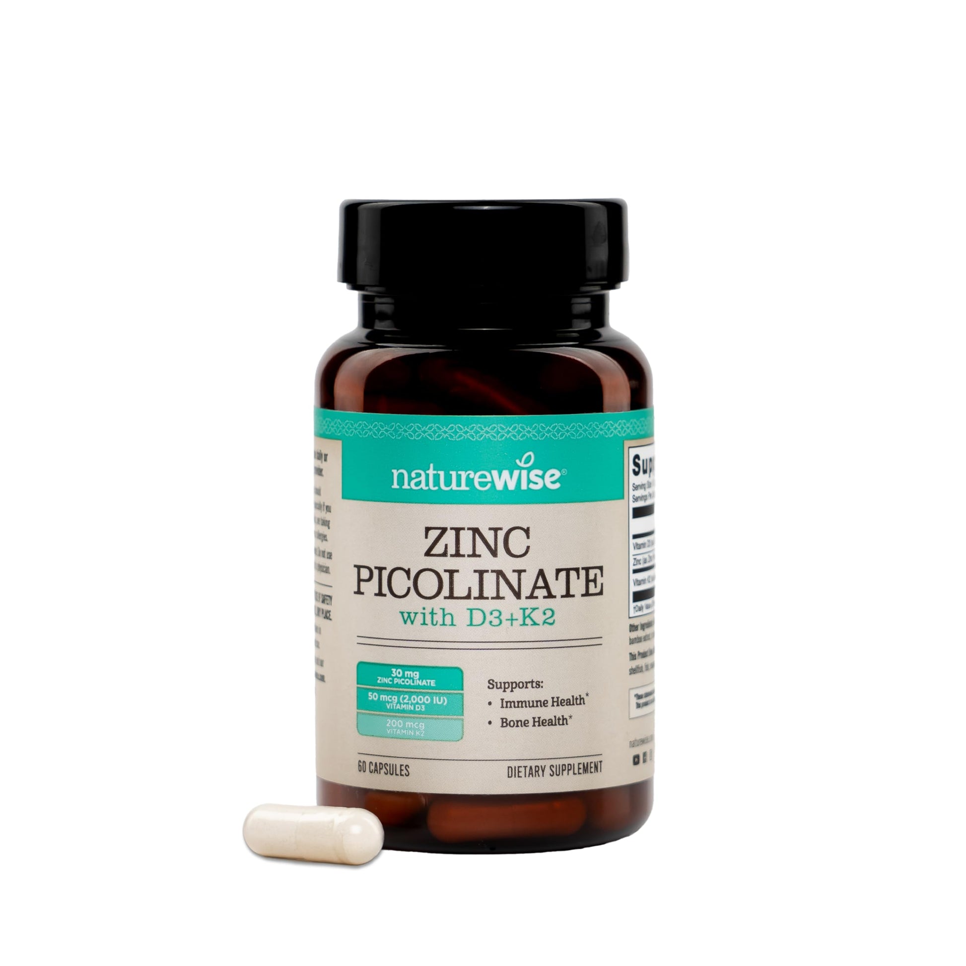 NatureWise Zinc Picolinate with D3 + K2 Capsules, 60 Count