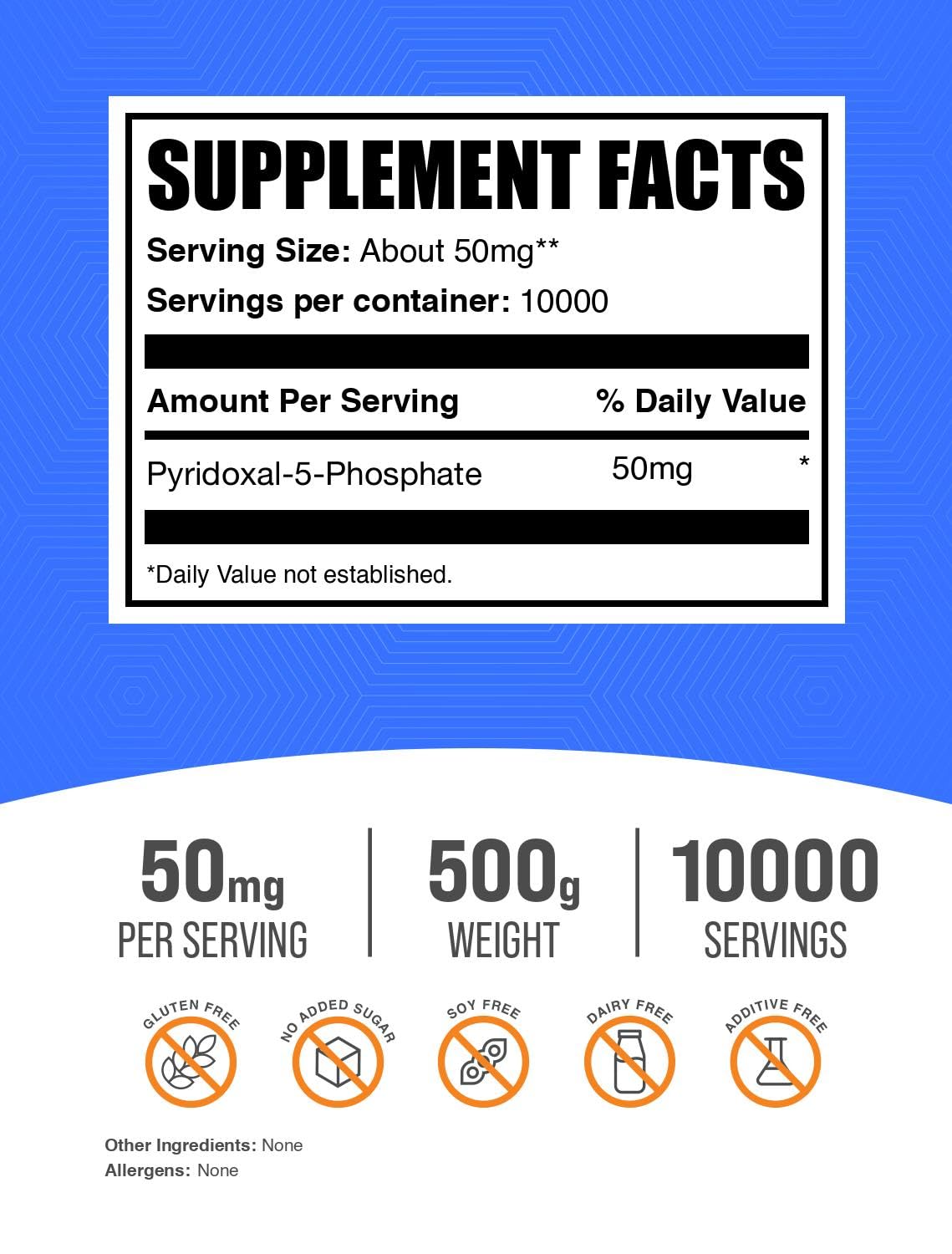 BulkSupplements Pyridoxal 5 Phosphate Powder 50 mg P-5-P Vitamin B6 Supplement Gluten Free, 17.64 oz
