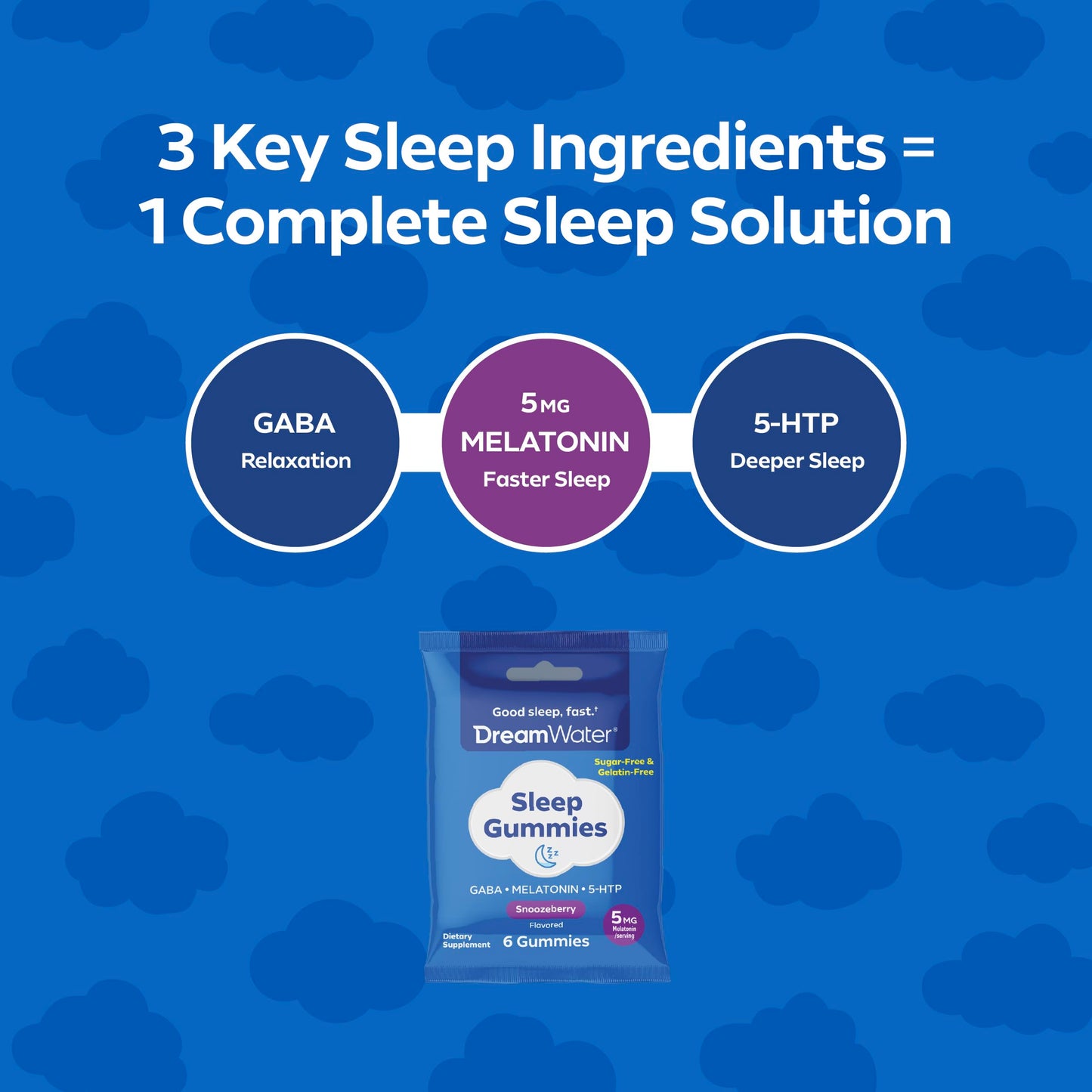 Dream Water Sleep Aid Gummies with Melatonin, GABA & 5-HTP, Snoozeberry Flavor, 72 Gummies
