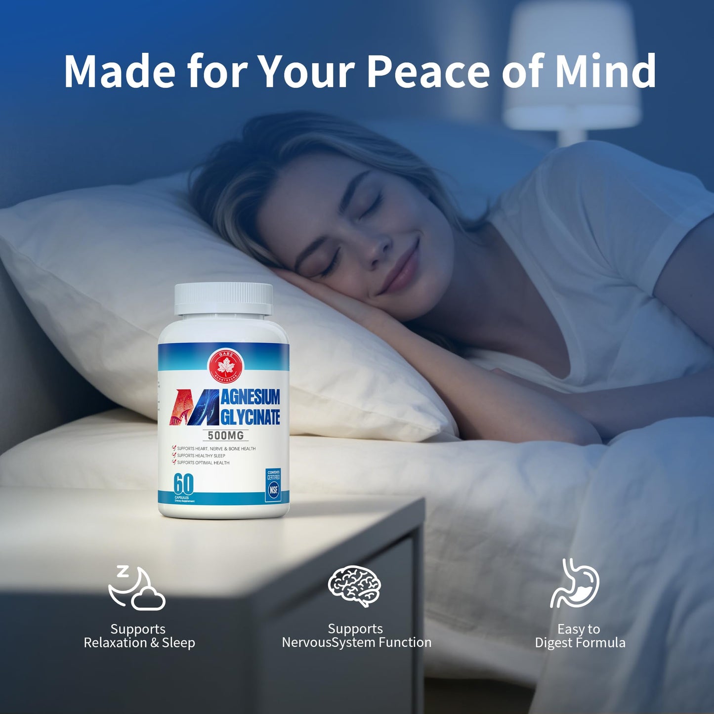 GABE SUNNYBEARS Magnesium Glycinate 500mg with B6 & B12 High Absorption Magnesium Supplement for Sleep, Relaxation & Muscle Support, Gentle on Stomach, 60 Capsules