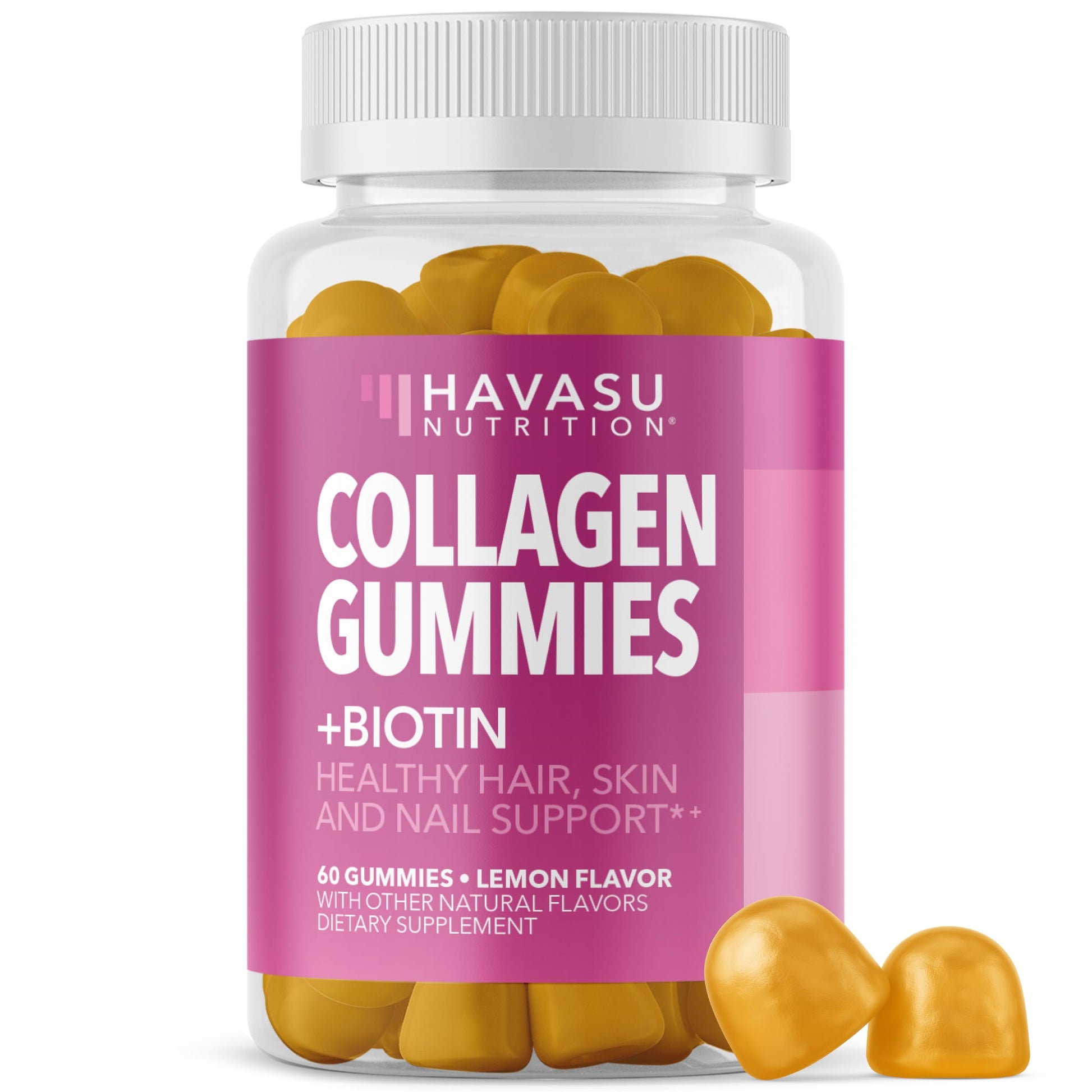 HAVASU NUTRITION Collagen Gummies With 2500mcg Biotin, Hair Skin & Nail Support, Lemon, 60 Gummies