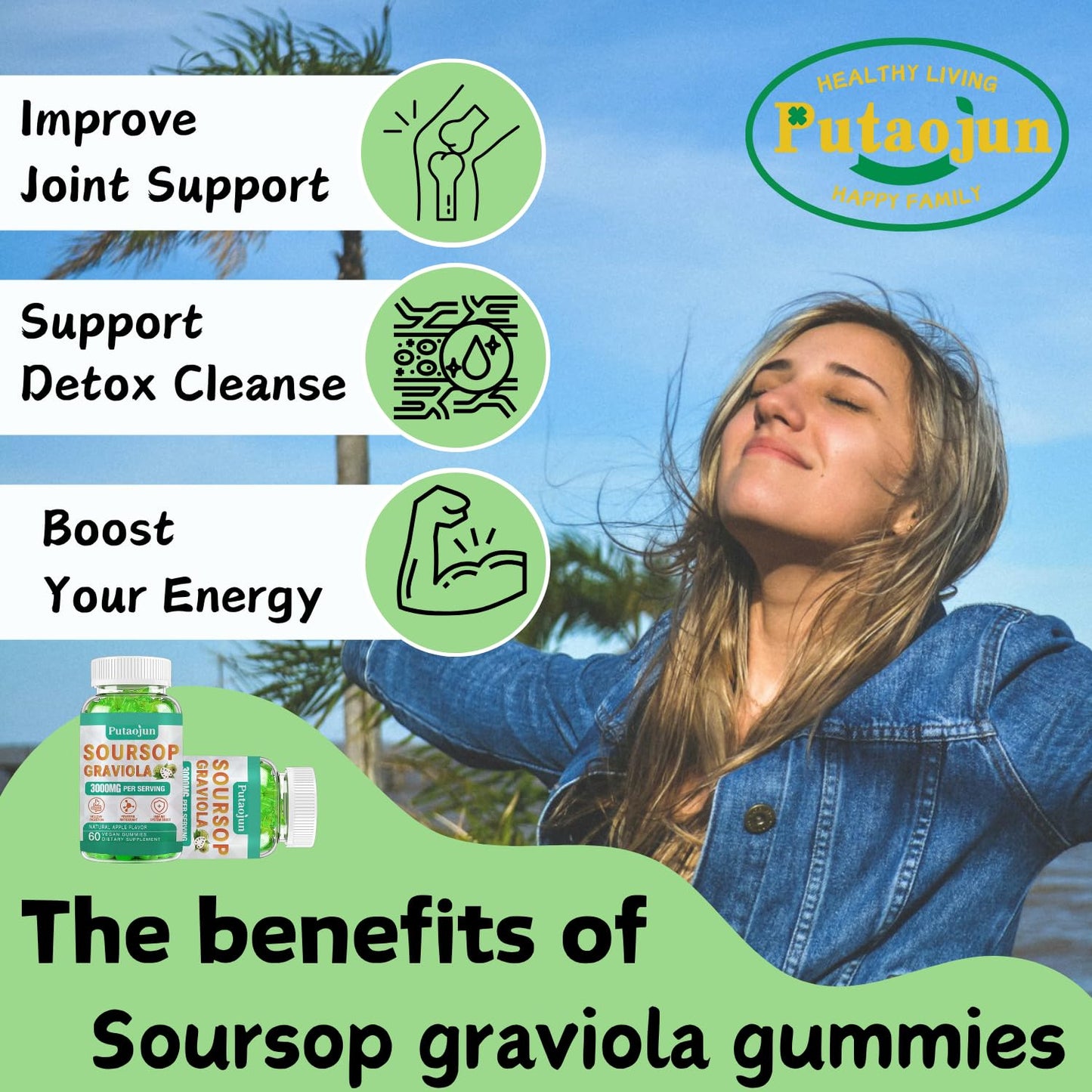 Putaojun Soursop Graviola Gummies 120 Gummies