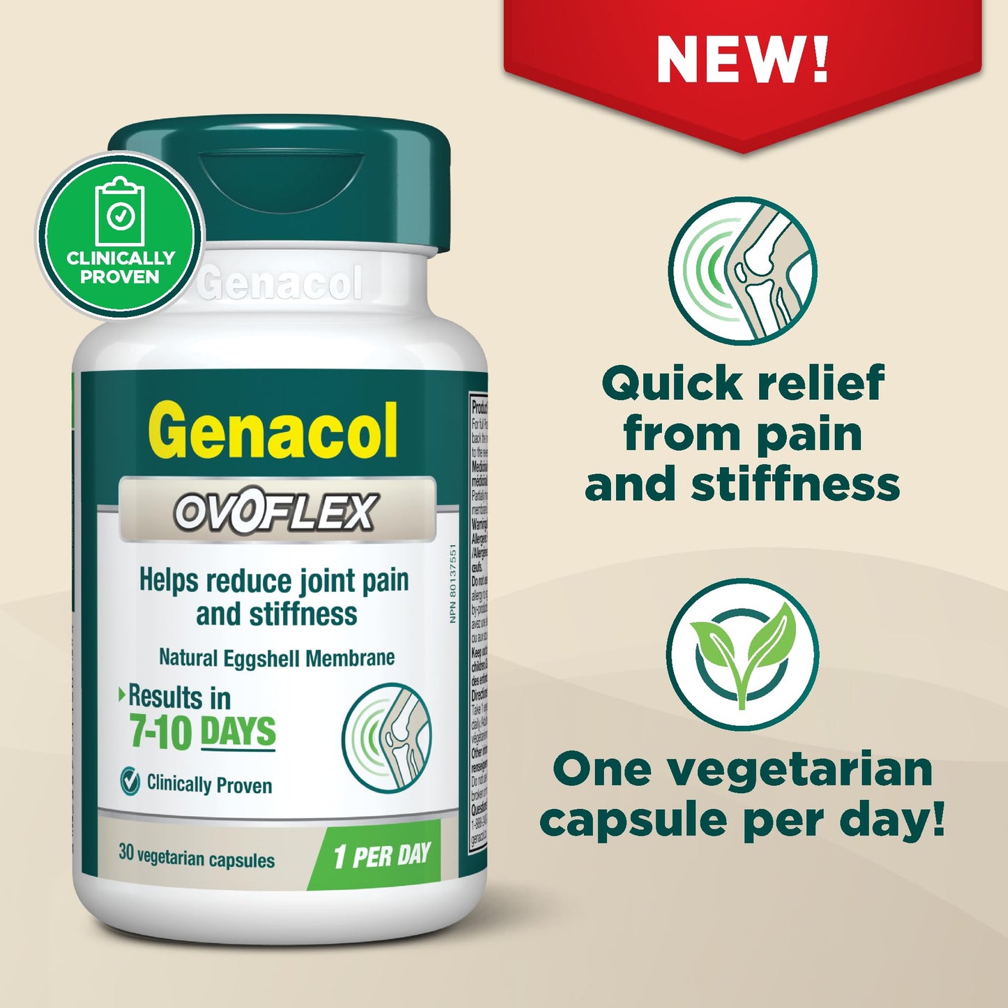 Genacol Ovoflex Natural Eggshell Membrane Joint Supplement Capsule, 30 Count