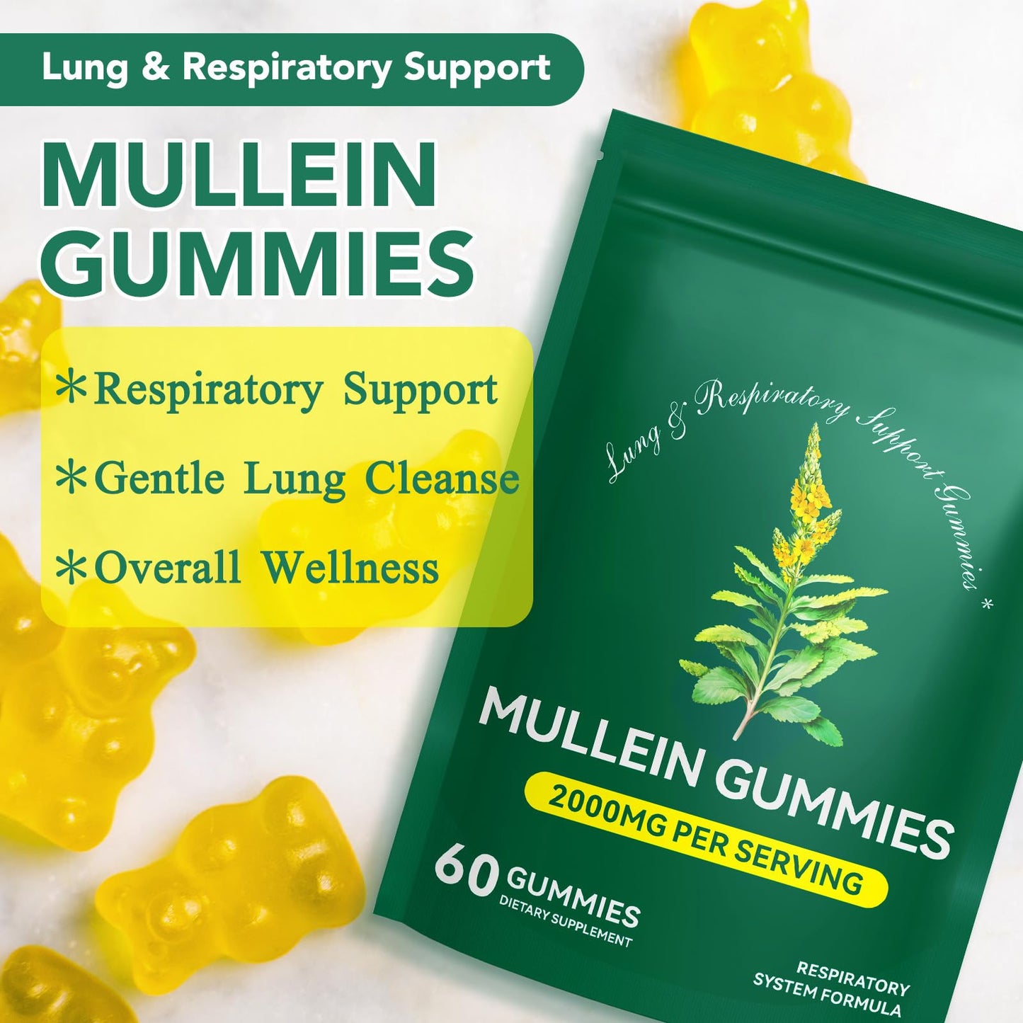 BOIUOITI Mullein Gummies for Lung Cleanse Gummy, 60 Count