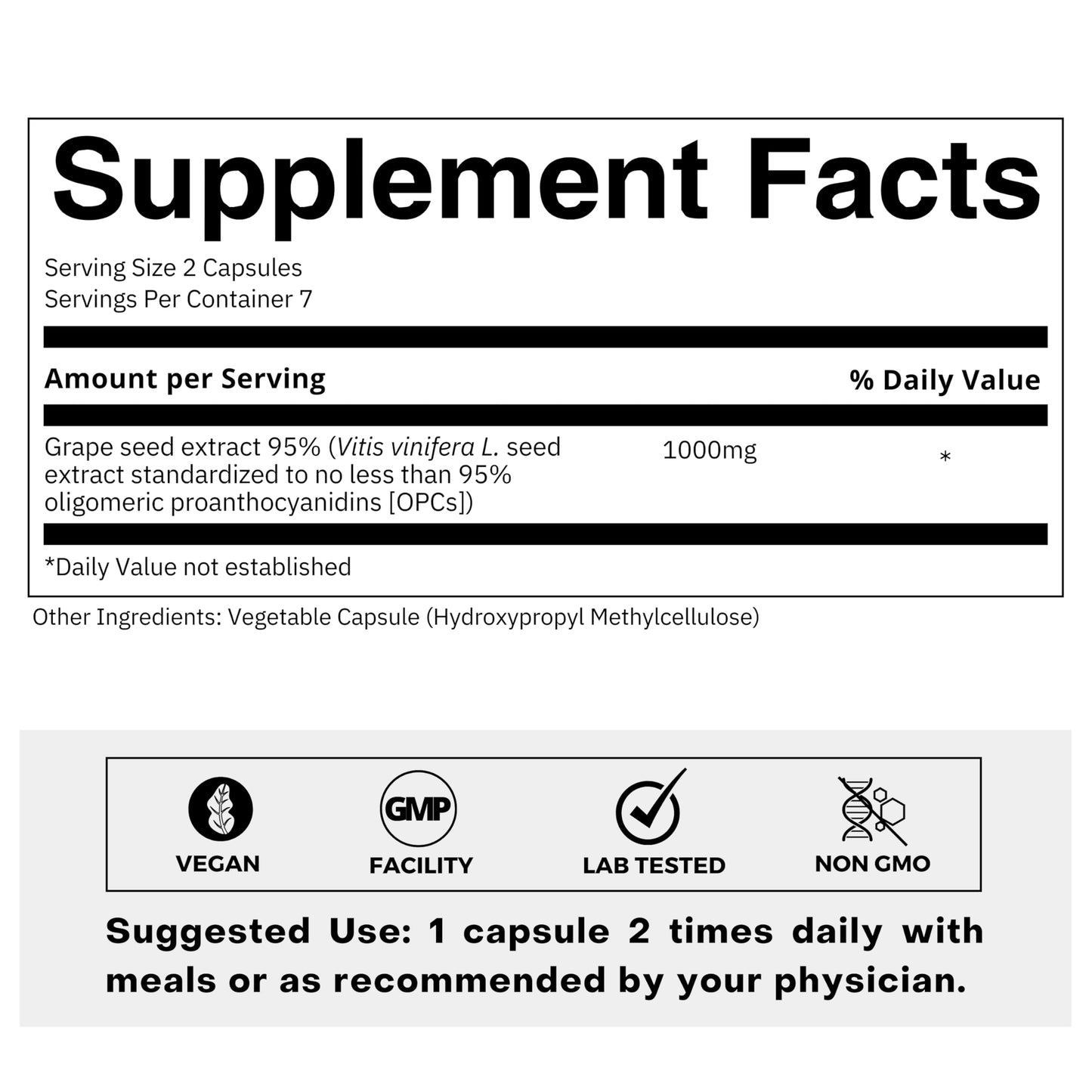 FOLIUS LABS Grape Seed Extract 500mg Capsule, 14 Count