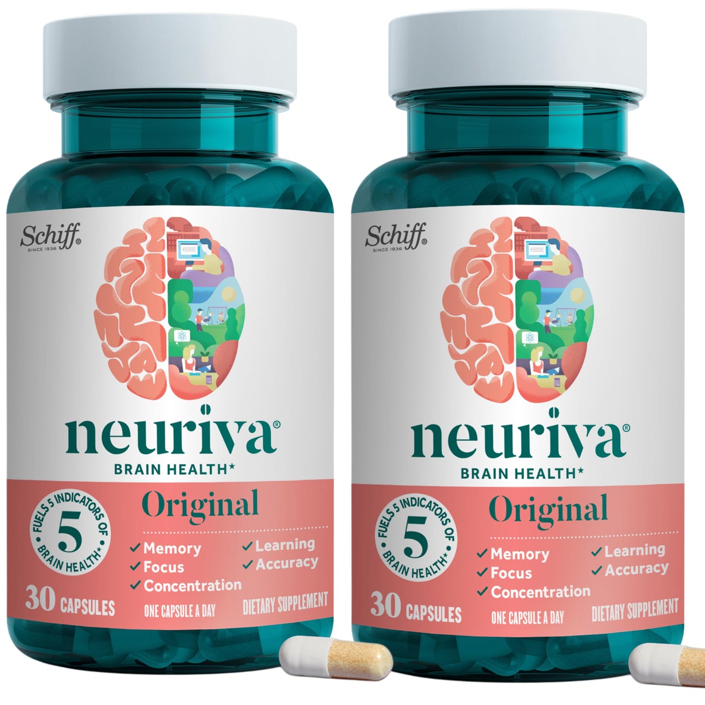 Neuriva Original Brain Supplement for Memory, Focus & Concentration, 60 Capsules