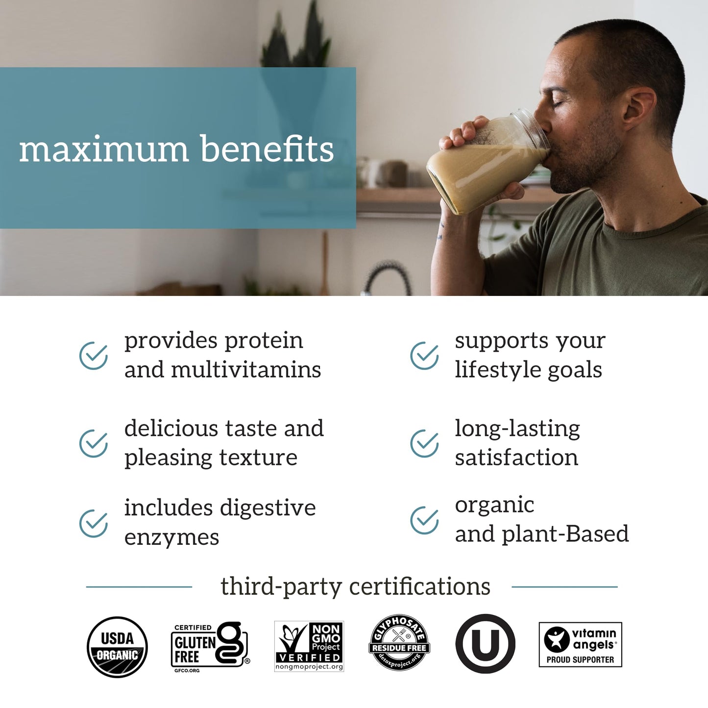 Organifi Complete Protein Vanilla Flavor Organic Vegan Plant Based Protein Powder with Digestive Enzymes, 30 Day Supply