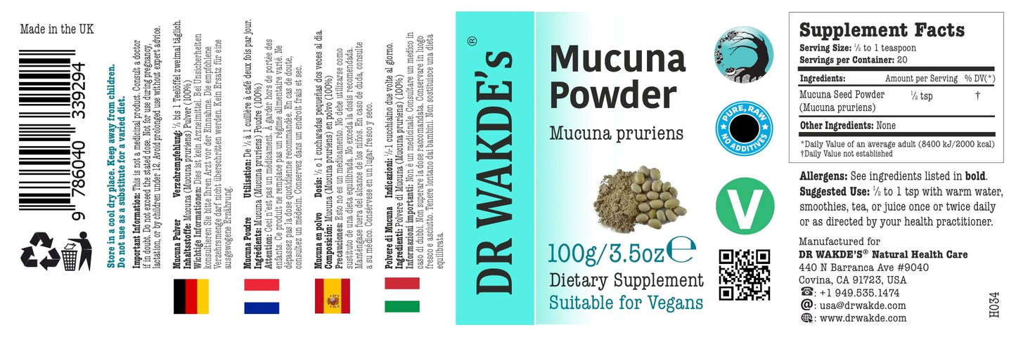 DR WAKDE's Mucuna Powder Velvet Bean Kapikacchu 3.53 oz