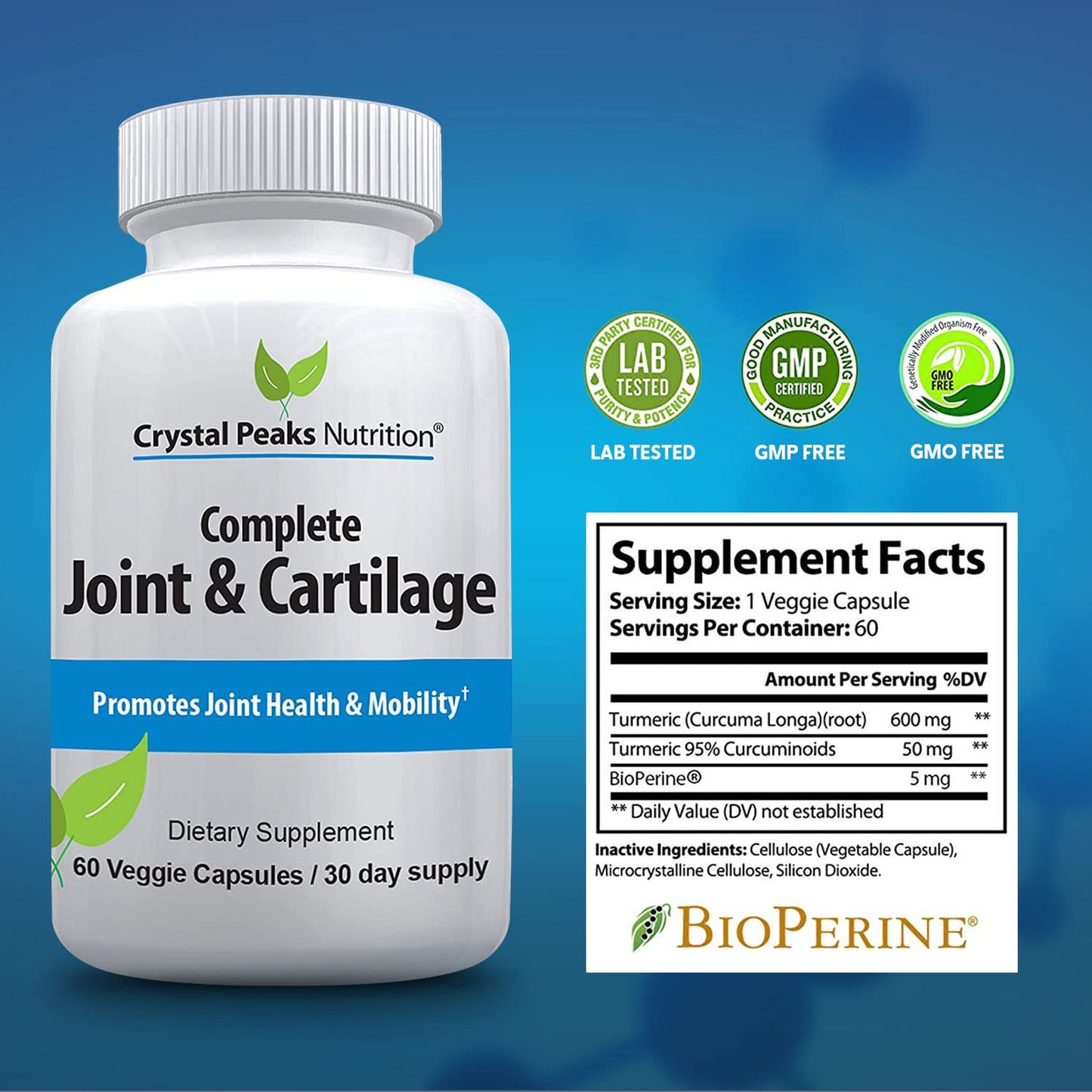 Crystal Peaks Nutrition Joint Supplement with MAX Strength Turmeric Curcumin Capsules, 60 Count