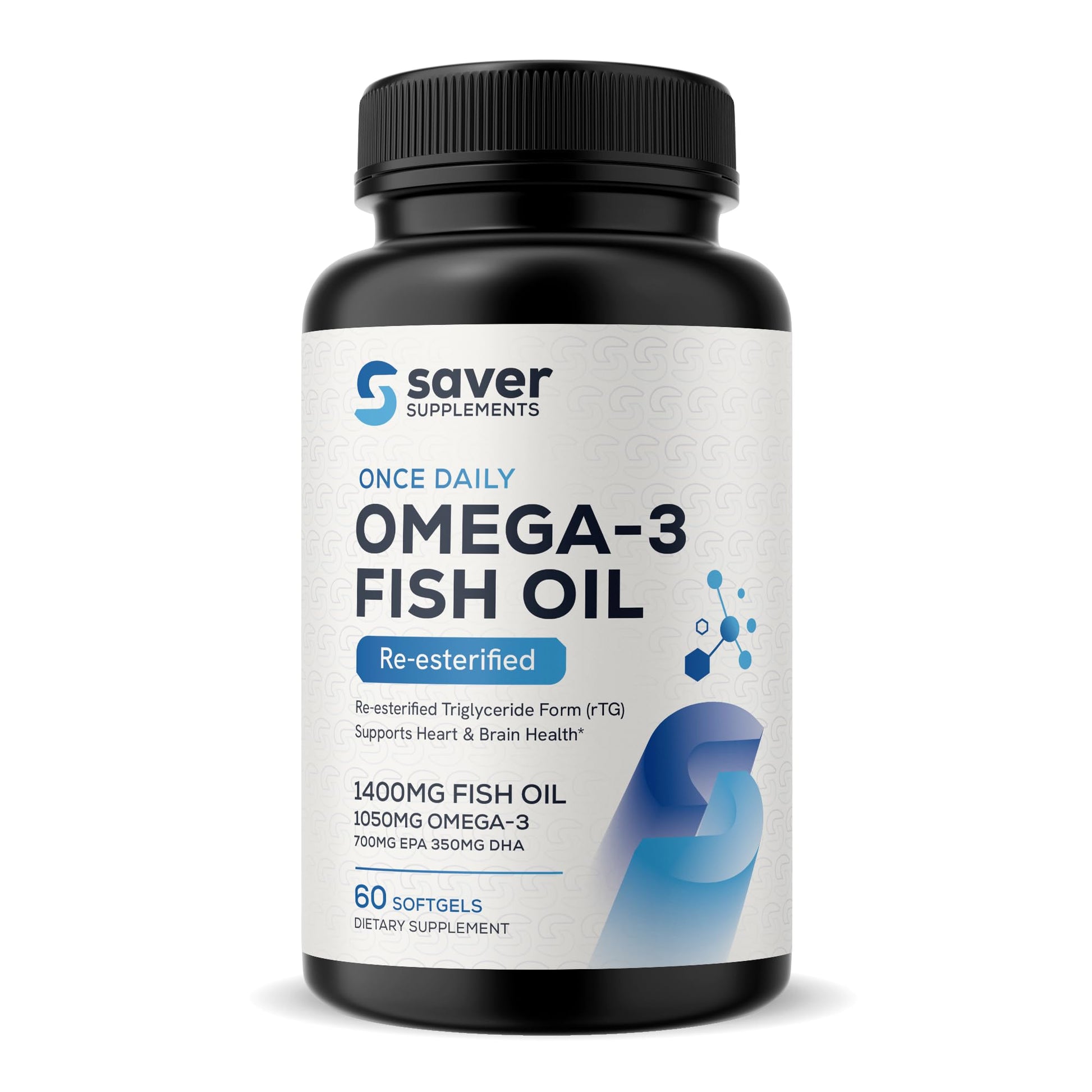 Saver Supplements Omega 3 Fish Oil 1400 mg for Women & Men Softgels, 60 Count