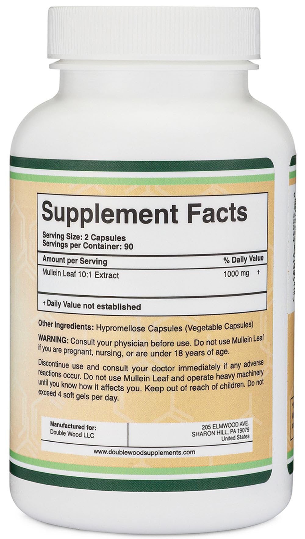 Double Wood Supplements Mullein Leaf 1000mg Capsule, 180 Capsules