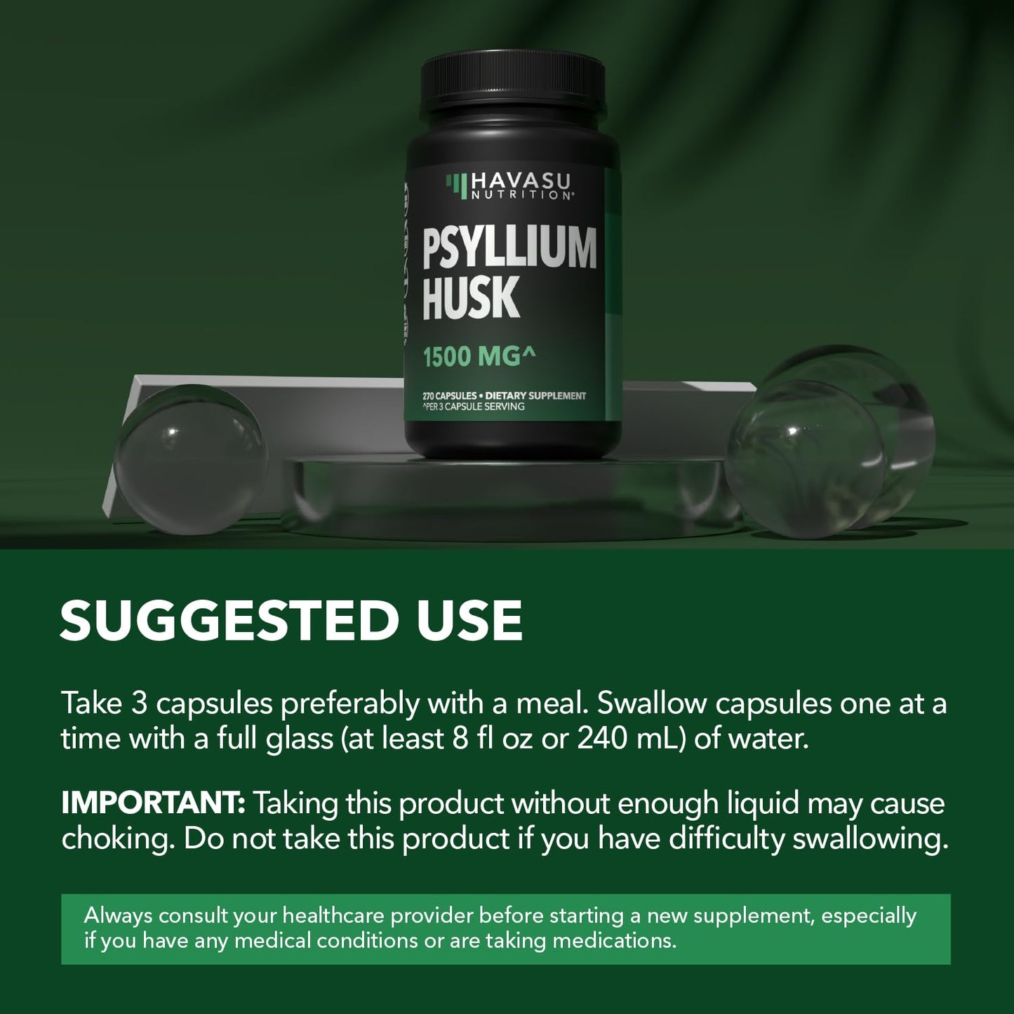 HAVASU NUTRITION Vegan Psyllium Husk Fiber Capsules, 270 Count