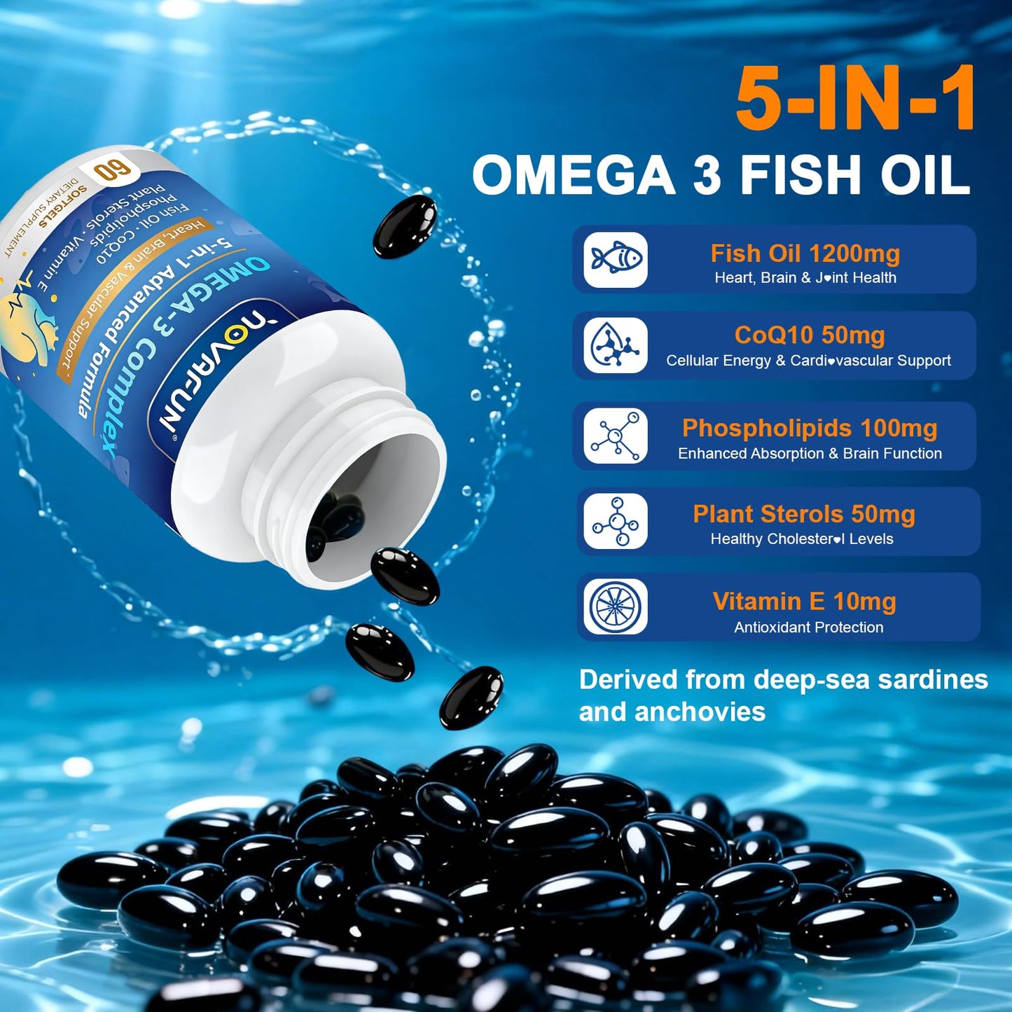 Novafun Omega-3 Fish Oil Softgels, 60 Count