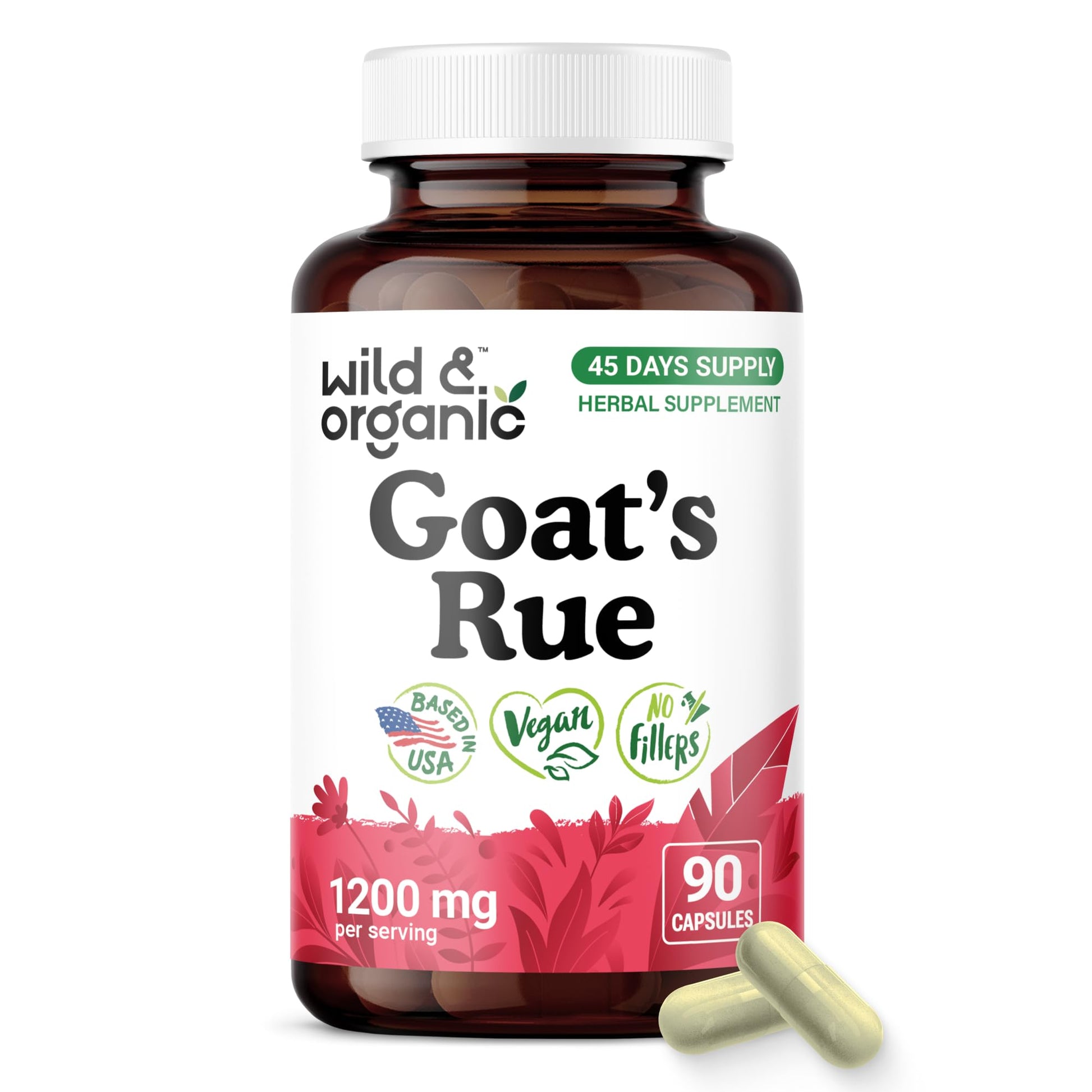 Wild & Organic Goats Rue Capsules 1200 mg, Lactation Support, 90 Count