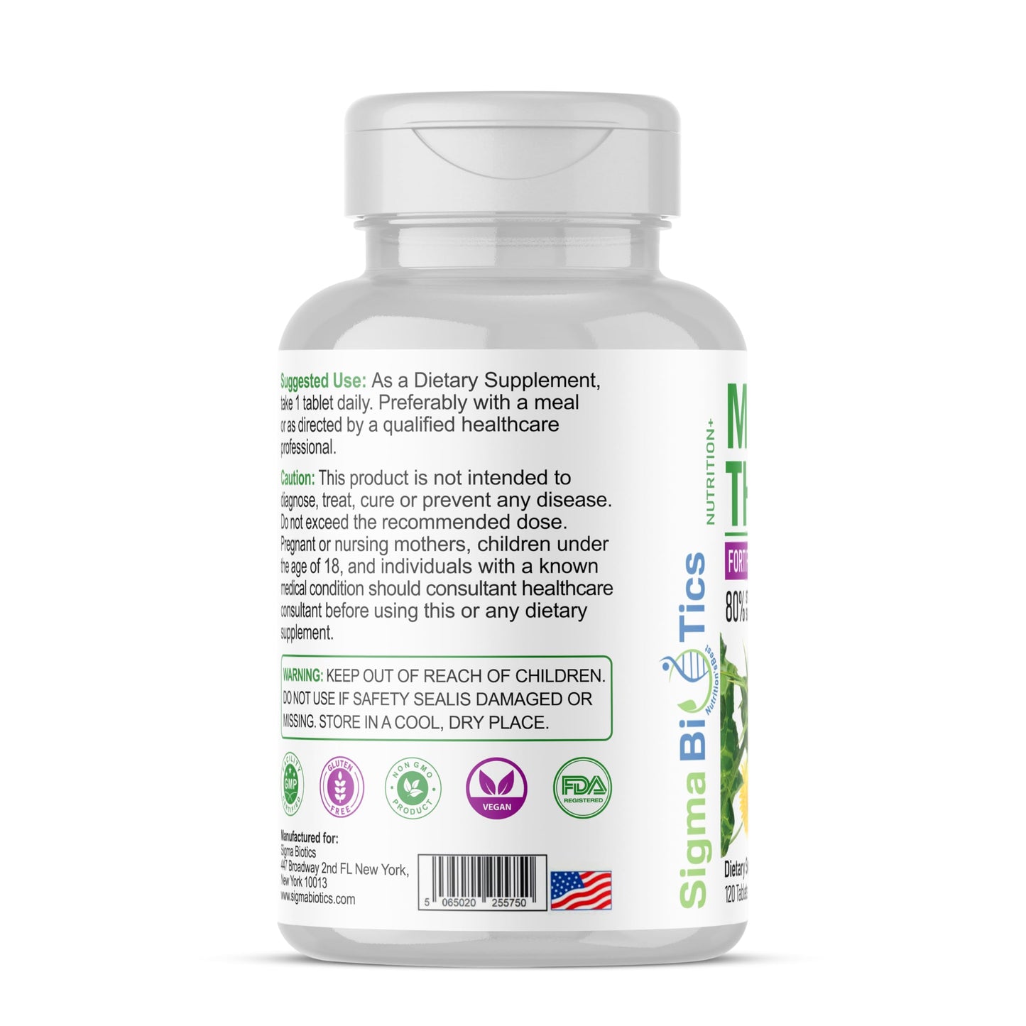 SigmaBiotics Milk Thistle Extract 9105mg Tablets, 120 Tablets