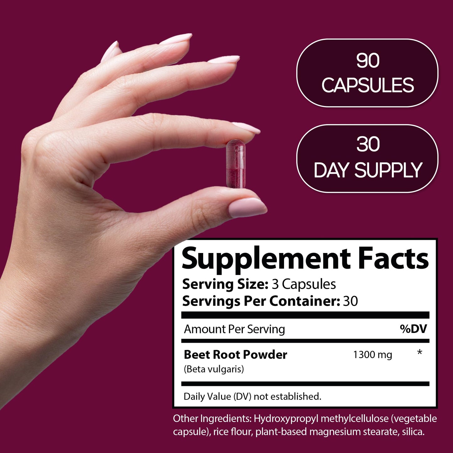HARMONIFY Beet Root Capsules, Pure Beetroot Powder 1300 mg, Circulation Support Supplement, Vegan, Non-GMO, Gluten-Free, 90 Capsules