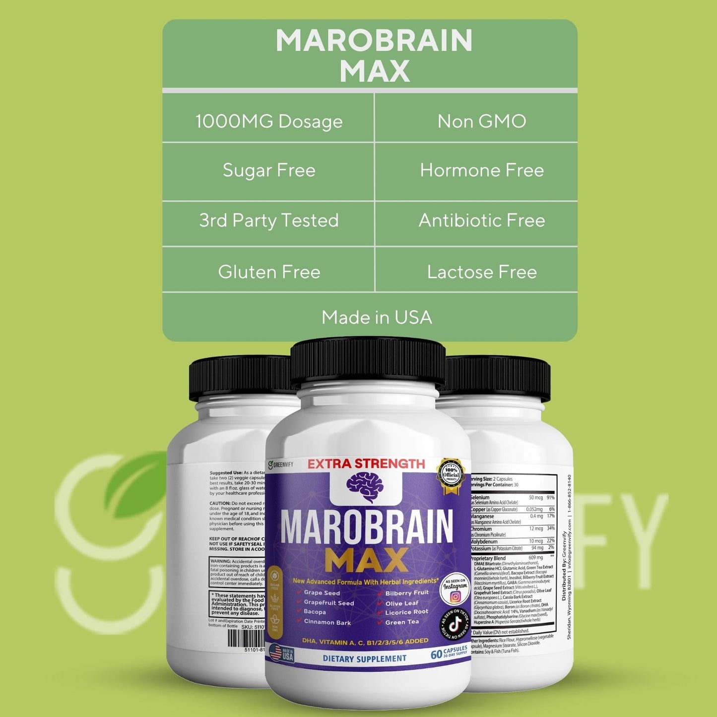 GREENVIFY MAROBRAIN MAX Extra Strength Brain Support Supplement, 60 Capsules