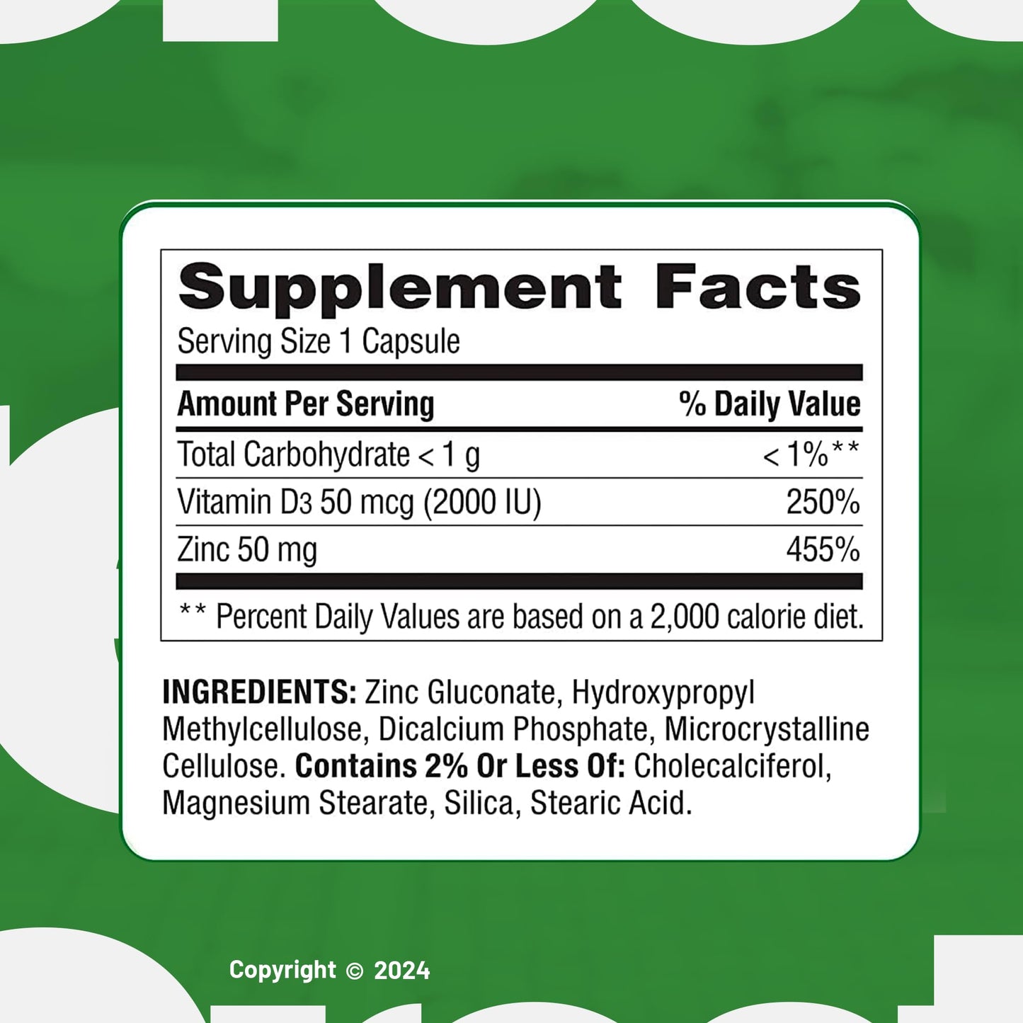 LightSpring Zinc Supplement 50mg with Vitamin D3 50 mcg (2,000 IU) Capsule 150 Count