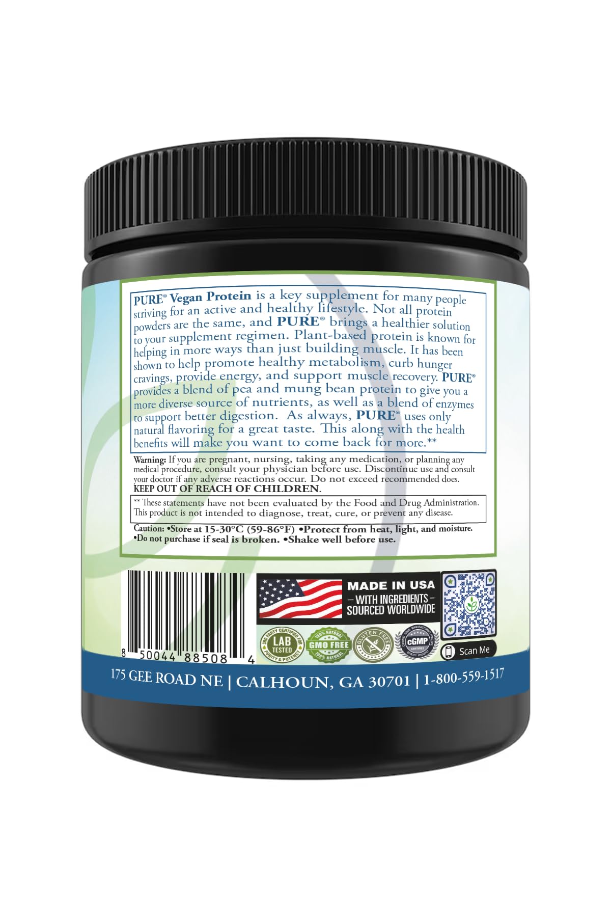PURE Vegan Protein Powder Pea & Mung Bean Blend with Digestive Enzymes, Vanilla, 495 g