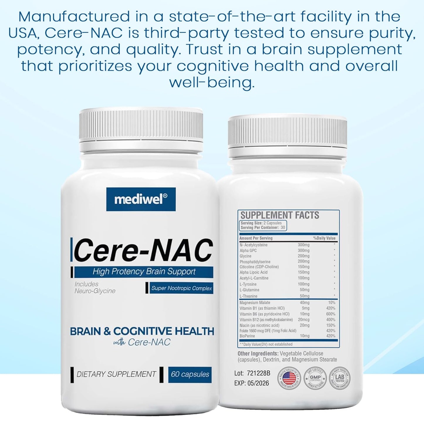 MEDIWEL Cere-NAC Advanced Brain Supplement Capsules, 60 Count