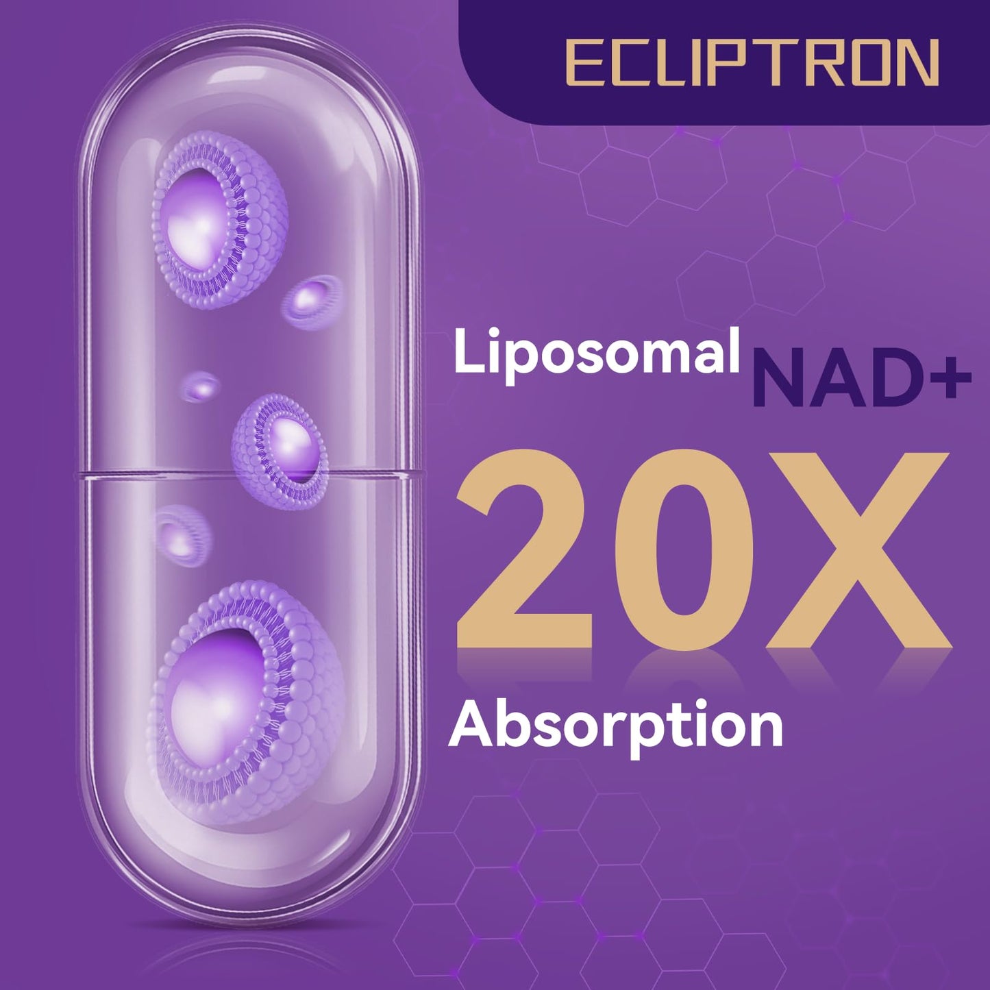 Ecliptron NAD+ Supplement for Women & Men 1800mg Liposomal NAD Plus with Nicotinamide Riboside & Resveratrol, Anti-Aging, Mitochondrial Health & Radiant Skin, 60 Capsules