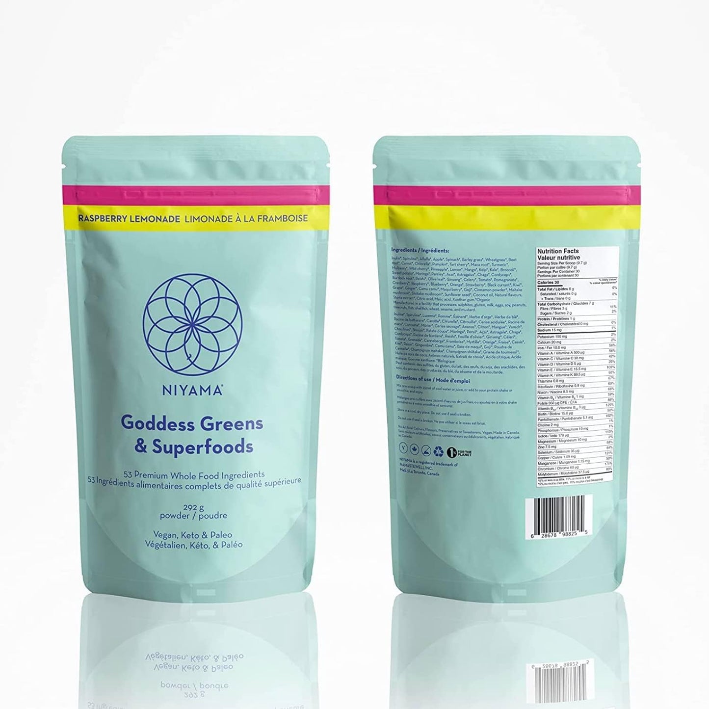 Niyama Goddess Greens Superfood Powder Raspberry Lemonade Flavour, 10.3 Ounce