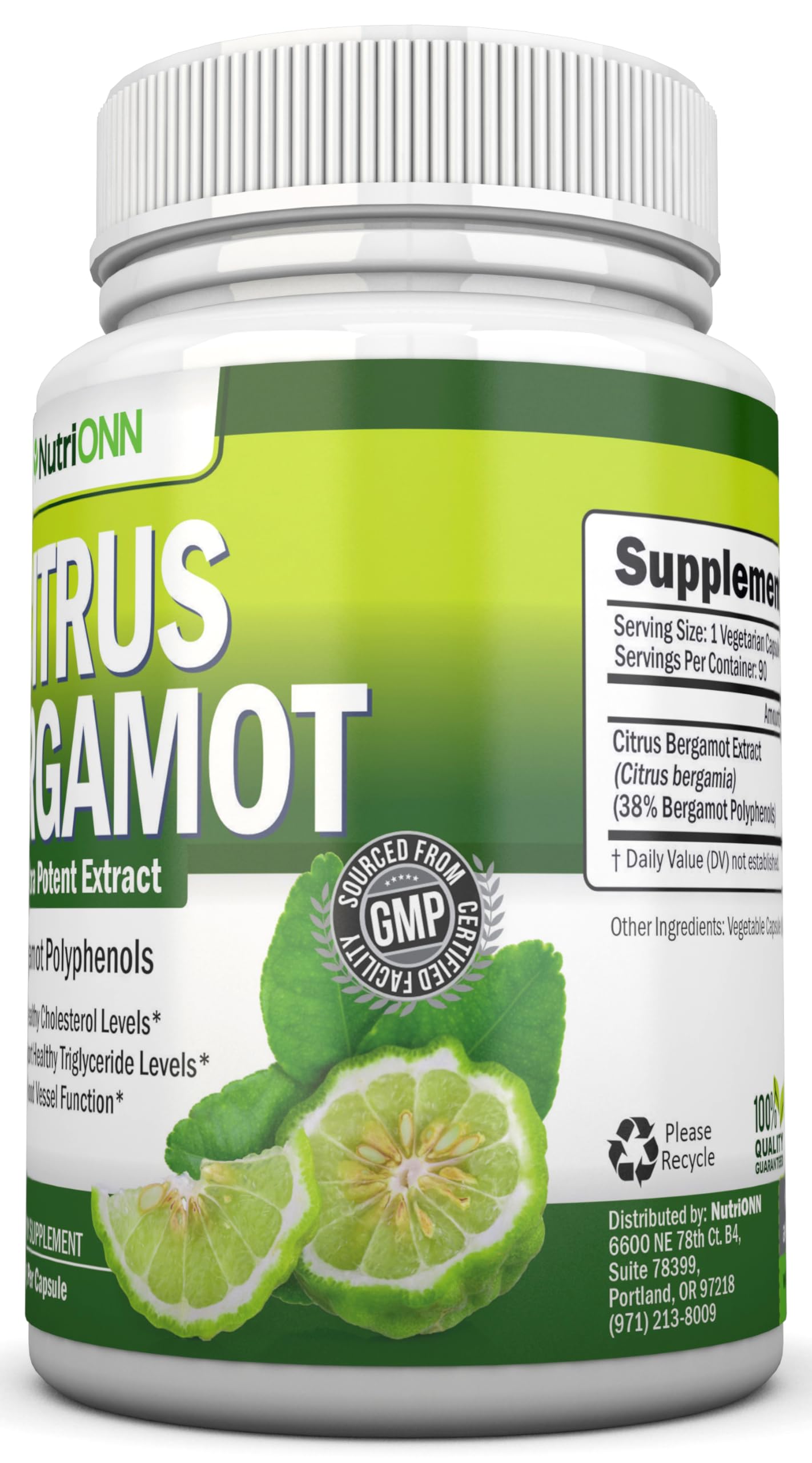 NutriONN Citrus Bergamot 500 mg Capsules 90 Count