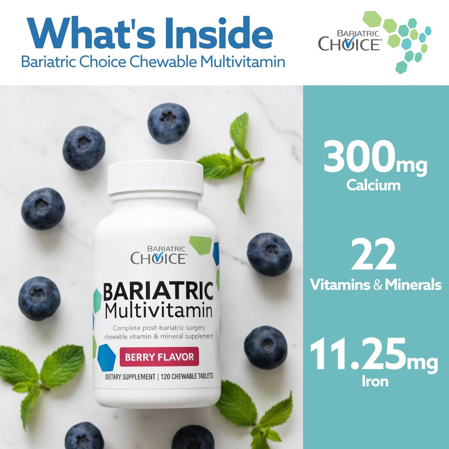 Bariatric Choice My Bariatric Multivitamin with Iron & 300mg Calcium Tablet 120 Count Berry