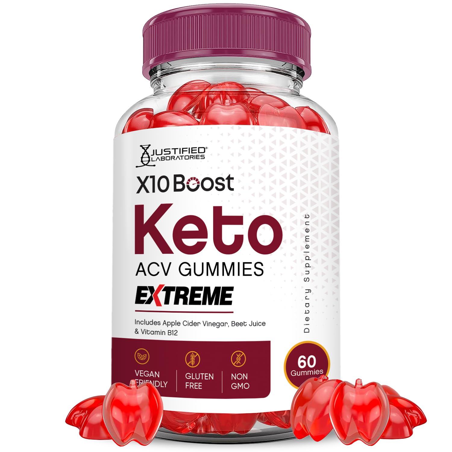 Justified Laboratories X10 Boost Keto ACV Gummies Extreme (2000 mg) Gummies, 60 Count