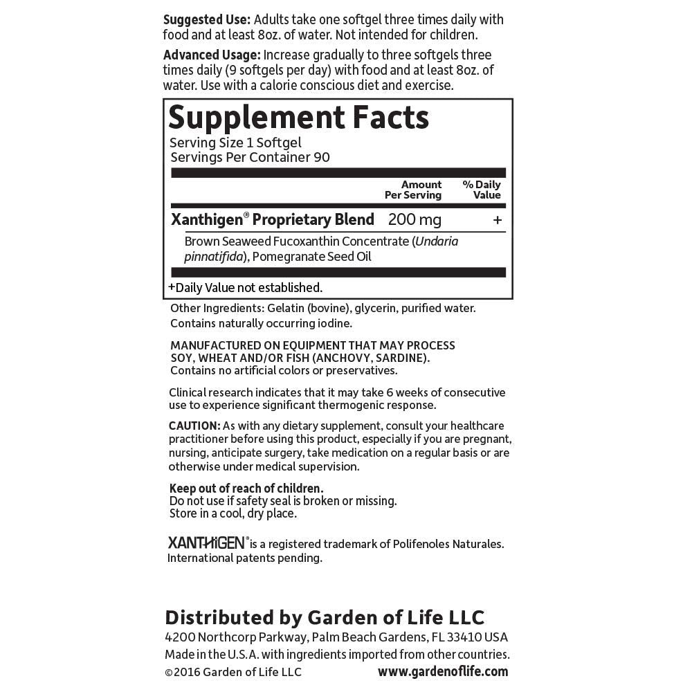 Garden of Life Fucoxanthin Supplements FucoThin Diet Pill for Weight Loss Softgel 90 Count
