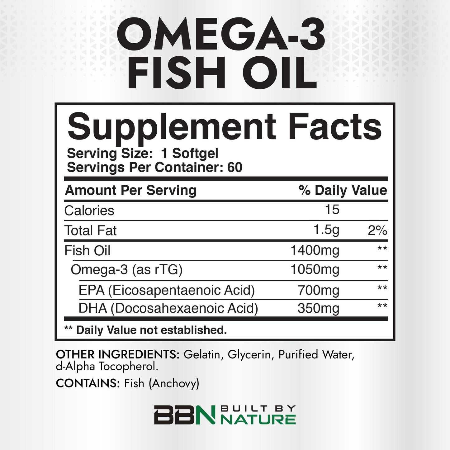 Built by Nature Omega 3 Fish Oil 1400 mg for Women & Men Softgels 60
