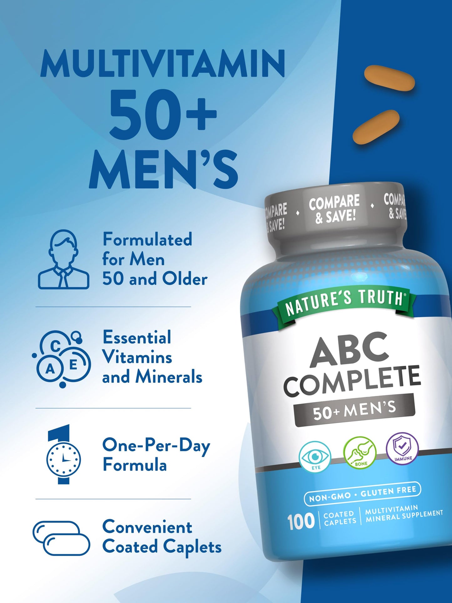 Nature's Truth Men's 50+ Multivitamin Caplets 100 Count