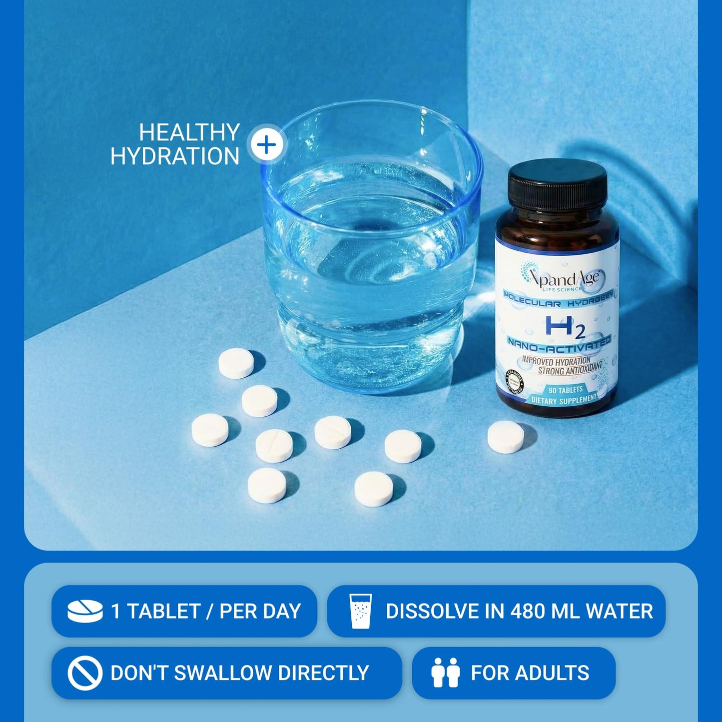 XpandAge Life Sciences H2 Molecular Hydrogen Supplement 90 Tablets